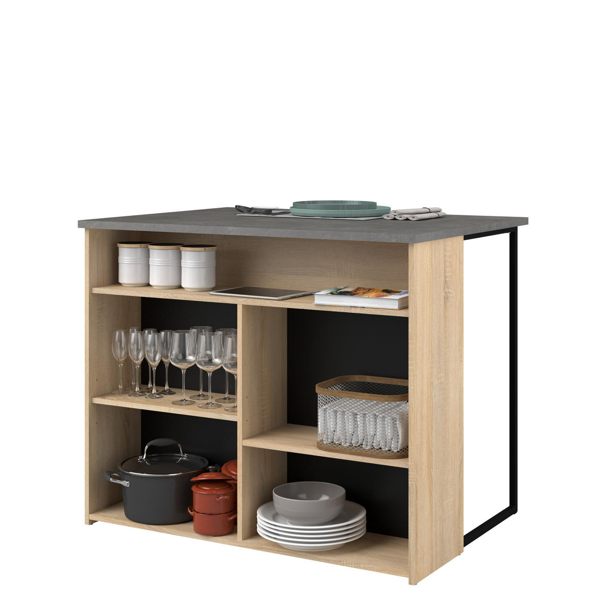 KÜCHENMÖBEL Fumay 2 in Eiche und Beton Optik 2teilig Küchenbuffet mit Küchentheke - Braun, Holzwerkstoff (80/200/120cm)