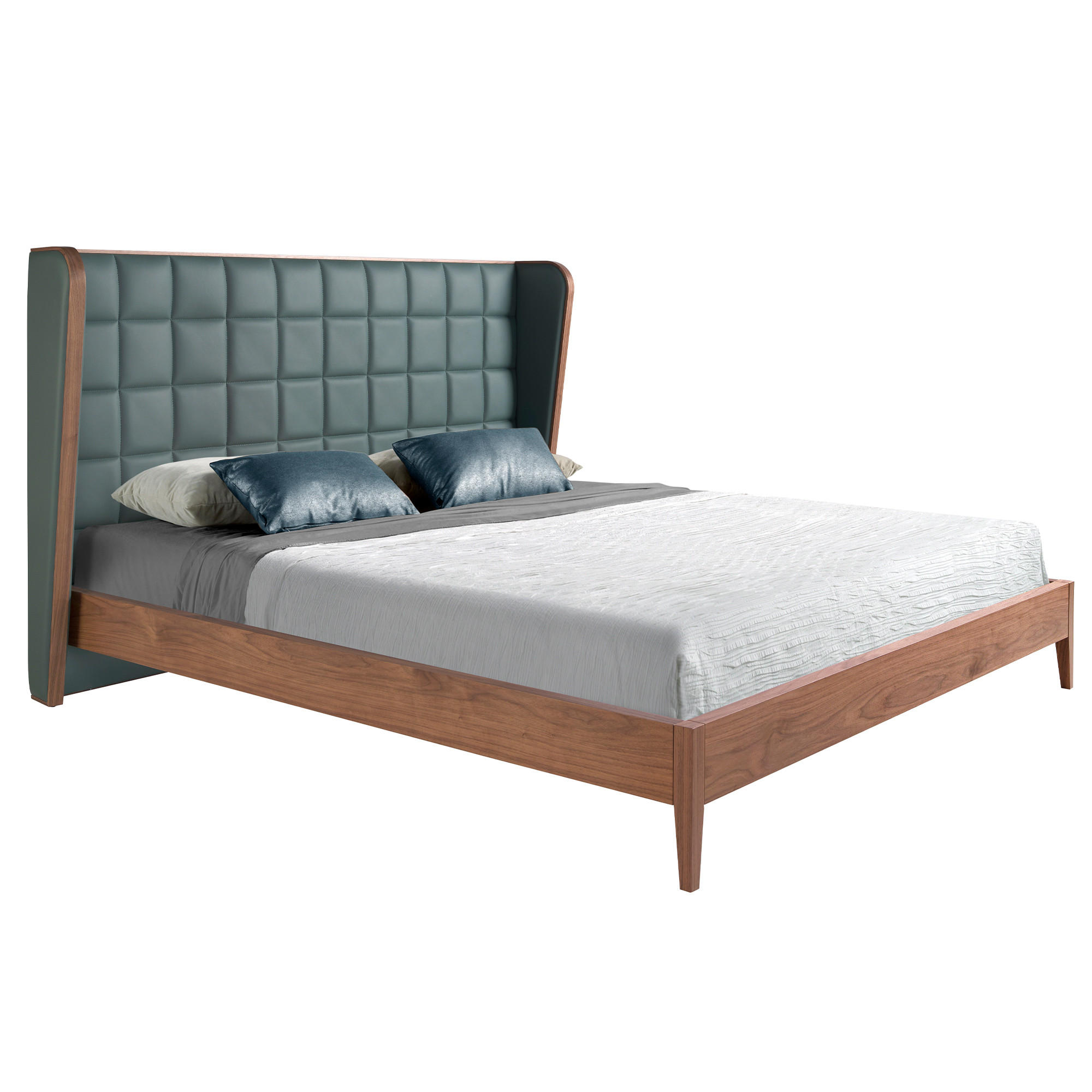 BETT Dunkelgrün Walnuss 206/213/123 cm - Dunkelgrün/Walnussfarben, Leder (180/200cm) - ANGEL CERDA