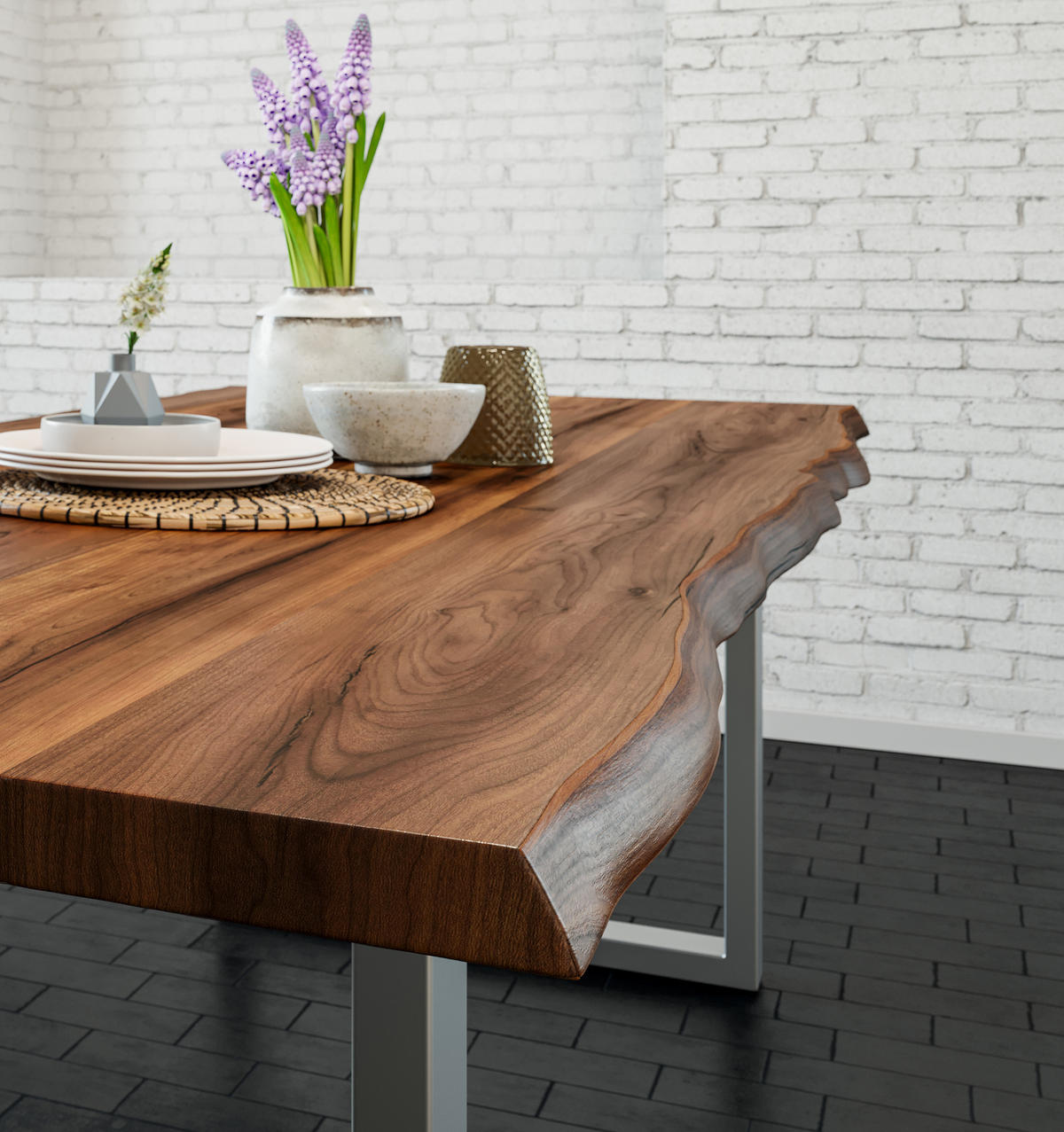 ESSTISCH LIAM - Silberfarben/Braun, Holz/Metall (80/140/74cm) - SAM