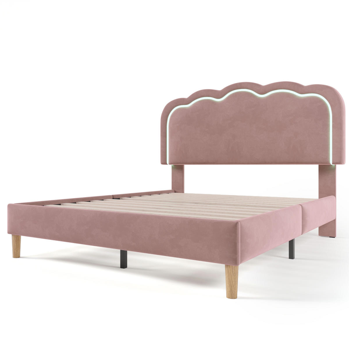 POLSTERBETT 140/200 cm in Rosa aus Samt mit LED-Beleuchtung - Pink, Textil (140/200cm) - Flora Grace