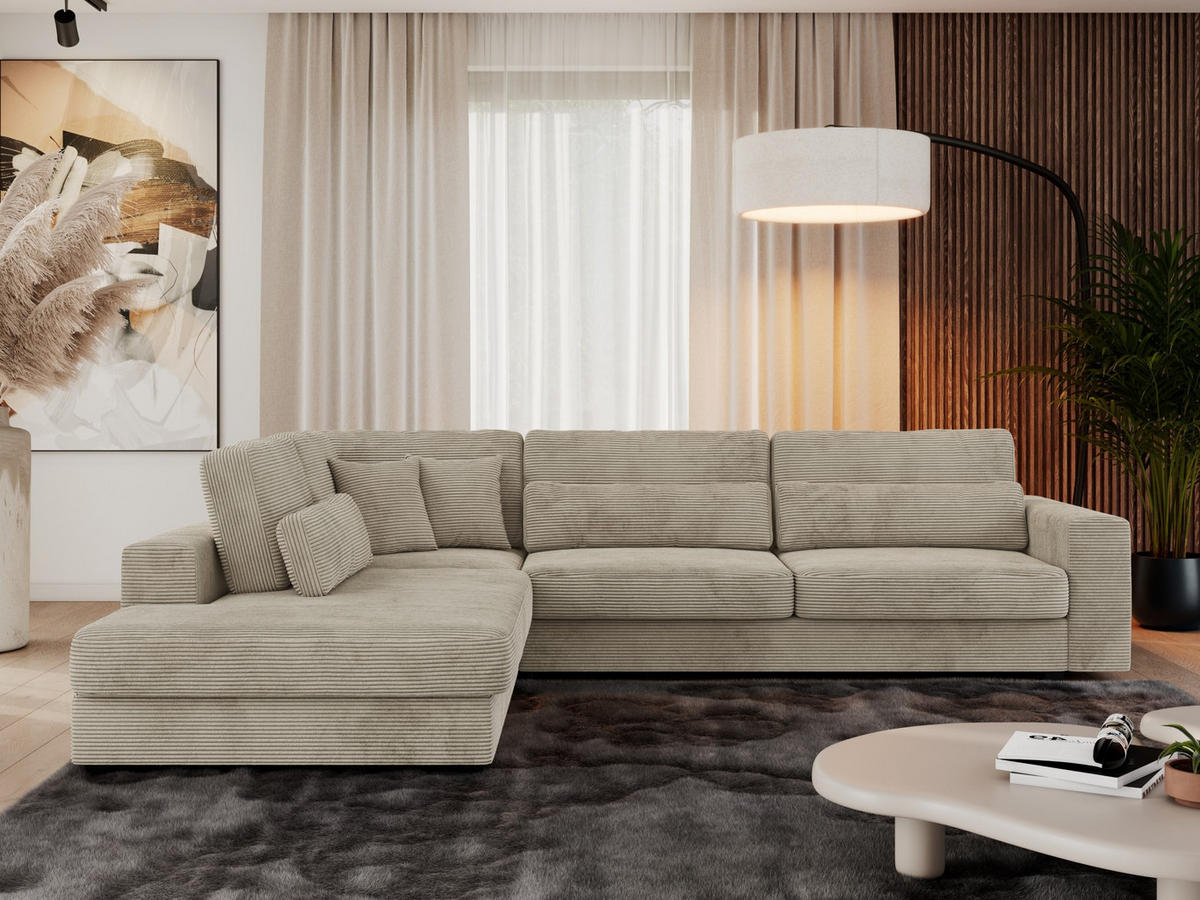 ECKSOFA Savona Hellgrau Cord - links - Hellgrau/Schwarz, Kunststoff/Textil (316/249cm) - MKS