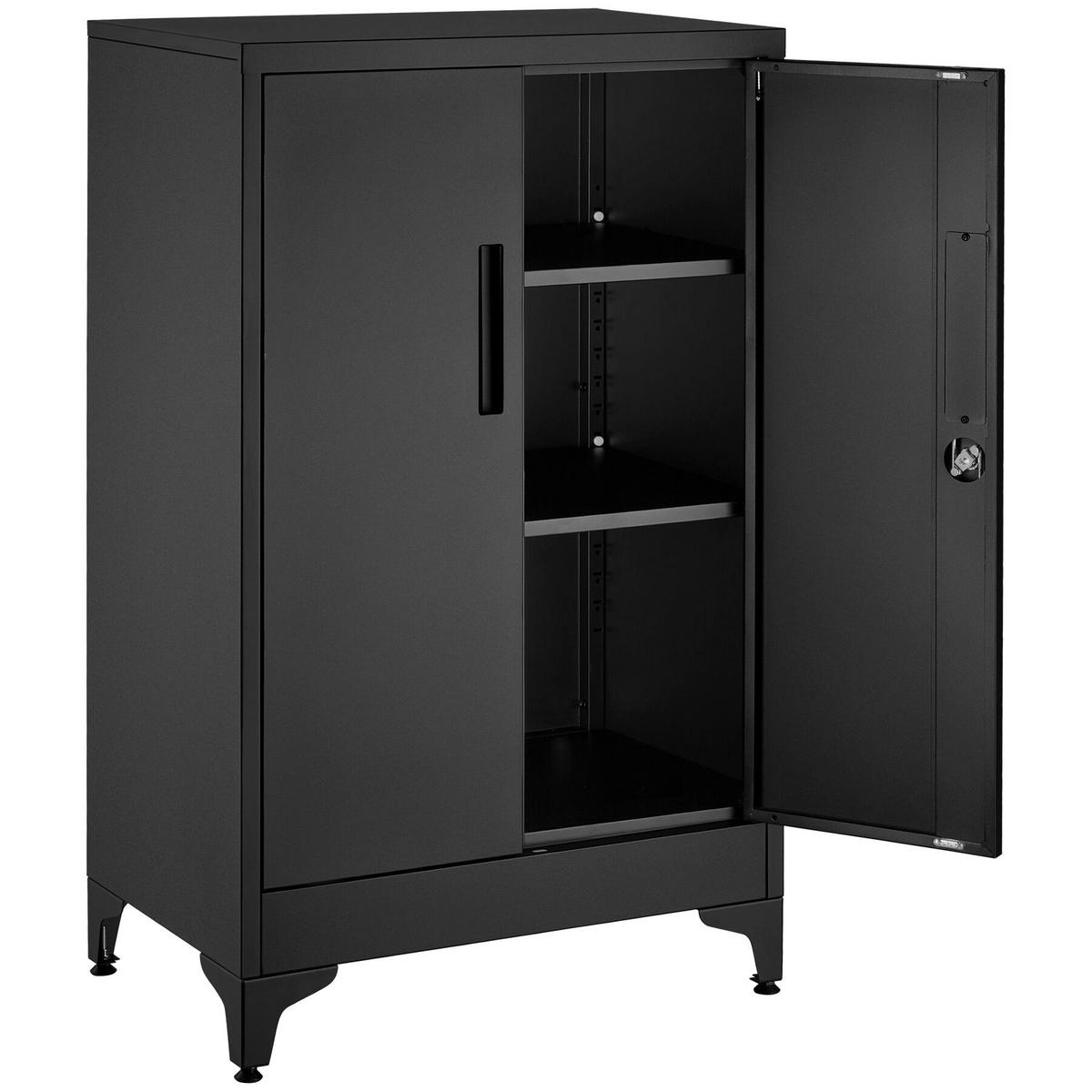 AKTENSCHRANK Blake, Kippschutz, höhenverstellbare Füße, schwarz - Schwarz, Metall (60/100/40cm) - tectake