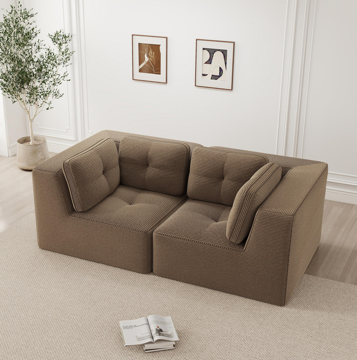 ECKSOFA 208/104/69 cm braun aus Cord mit modularem Design und weichem Komfort - Braun, Textil (104/208cm) - OKWISH