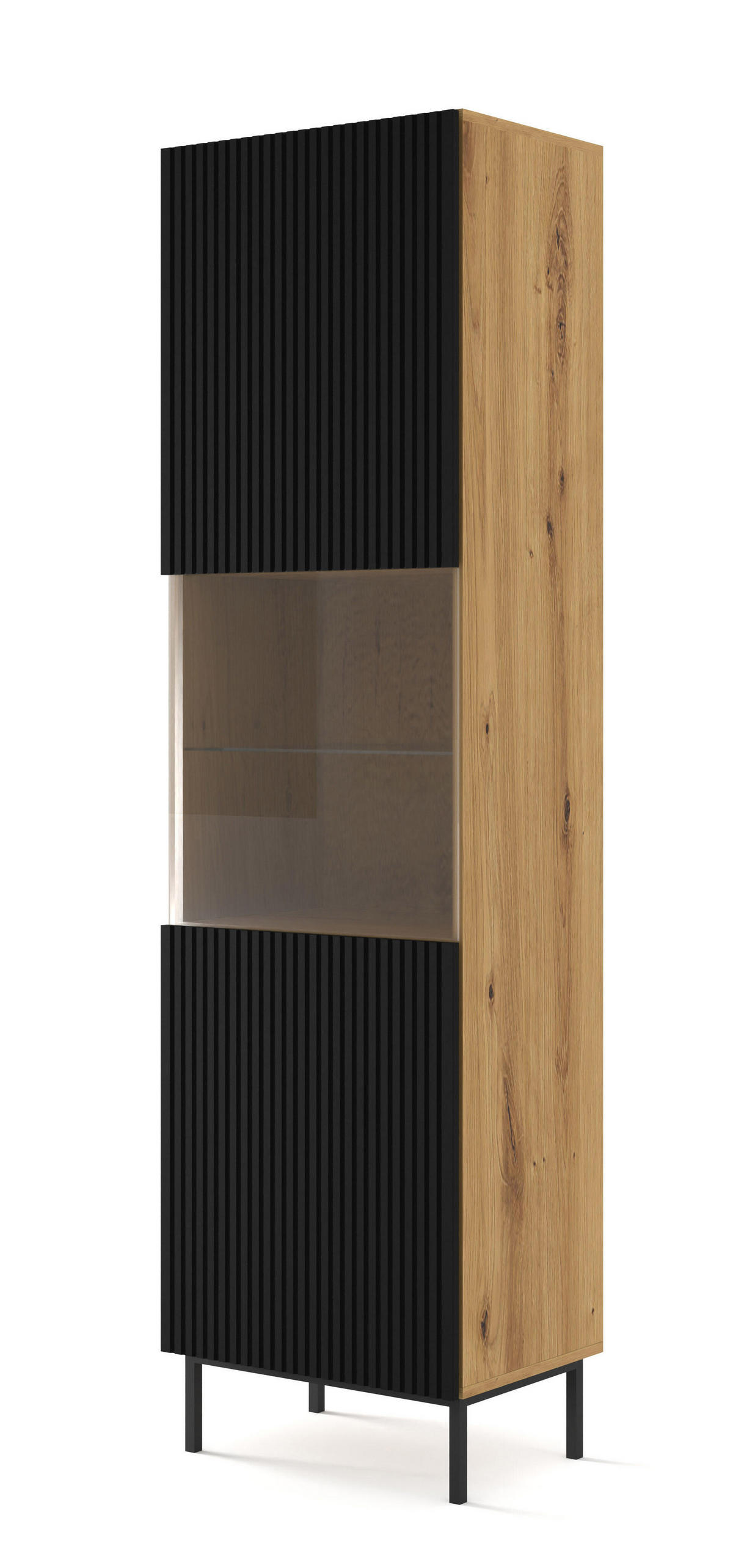 VITRINENSCHRANK BEIGE - Beige/Schwarz, Holzwerkstoff (60/217/42cm) - FURNLUX