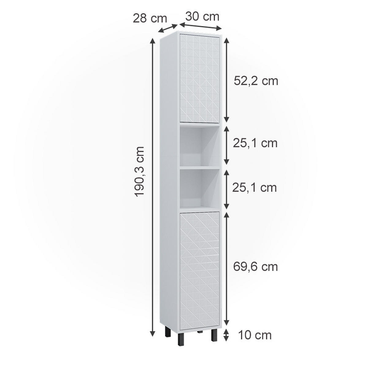 BADSCHRANK Agasta Weiß 30 x 190.3 cm - Weiß, Holzwerkstoff (30/190.3/28cm) - Vicco