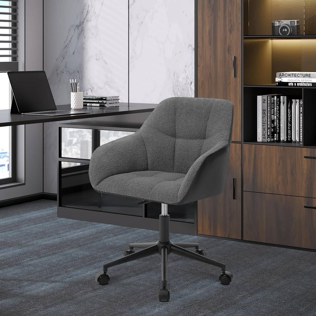 Thumbnail - Woltu Drehstuhl, Dunkelgrau, Schwarz, Textil, Drehkreuz, 61x81x56 cm, Arbeitszimmer, Bürostühle, Drehstühle