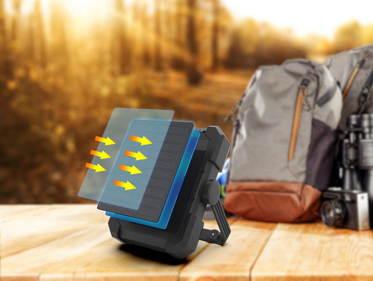 SOLAR-AKKU-OUTDOOR-ARBEITSLEUCHTE - vielseitige Campingleuchte mit Powerbank und LED Strahler für Nachtgebrauch, 2er-Set - Schwarz, Kunststoff (3.5/12.6/16.6cm) - Northpoint