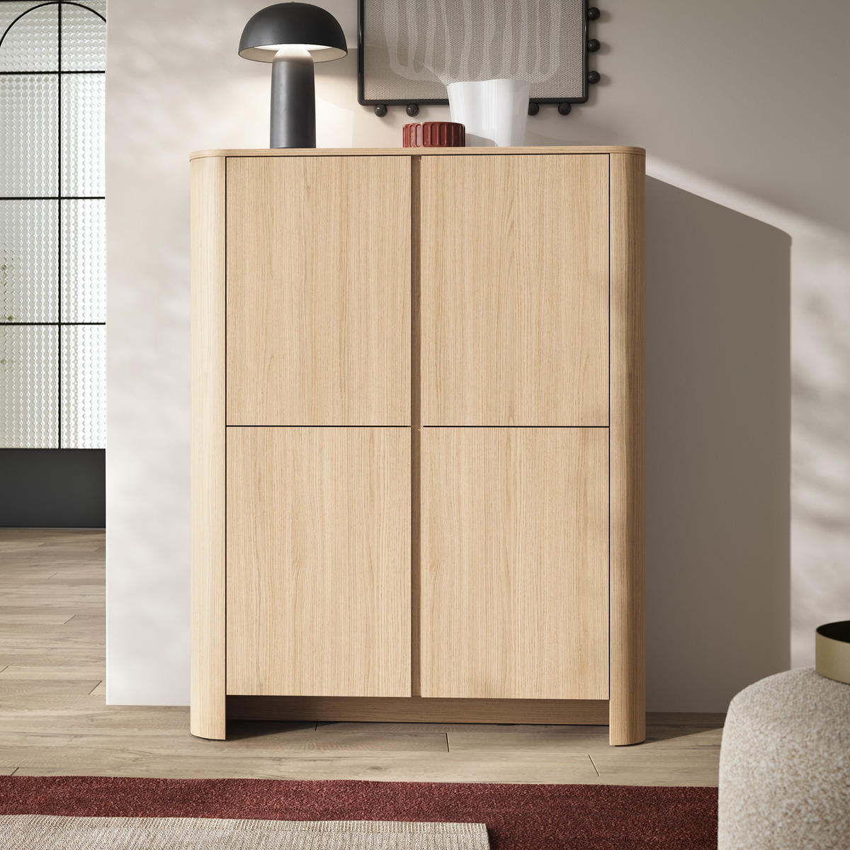 ABGERUNDETE Hochkommode AURA KW4D (Eiche Vicenza, Push to Open) - Eichefarben, Holz/Holzwerkstoff (103/132/39cm) - Ravio