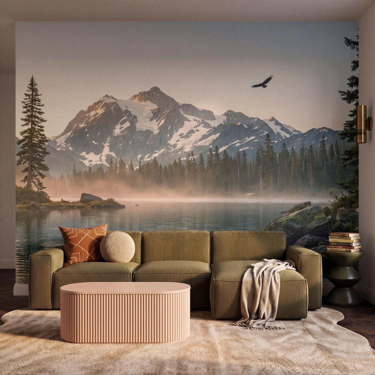 TAPETE - Berge - Wasser - Bäume - 300x260 cm - Multicolor, Papier (300/260cm) - OnlyWow