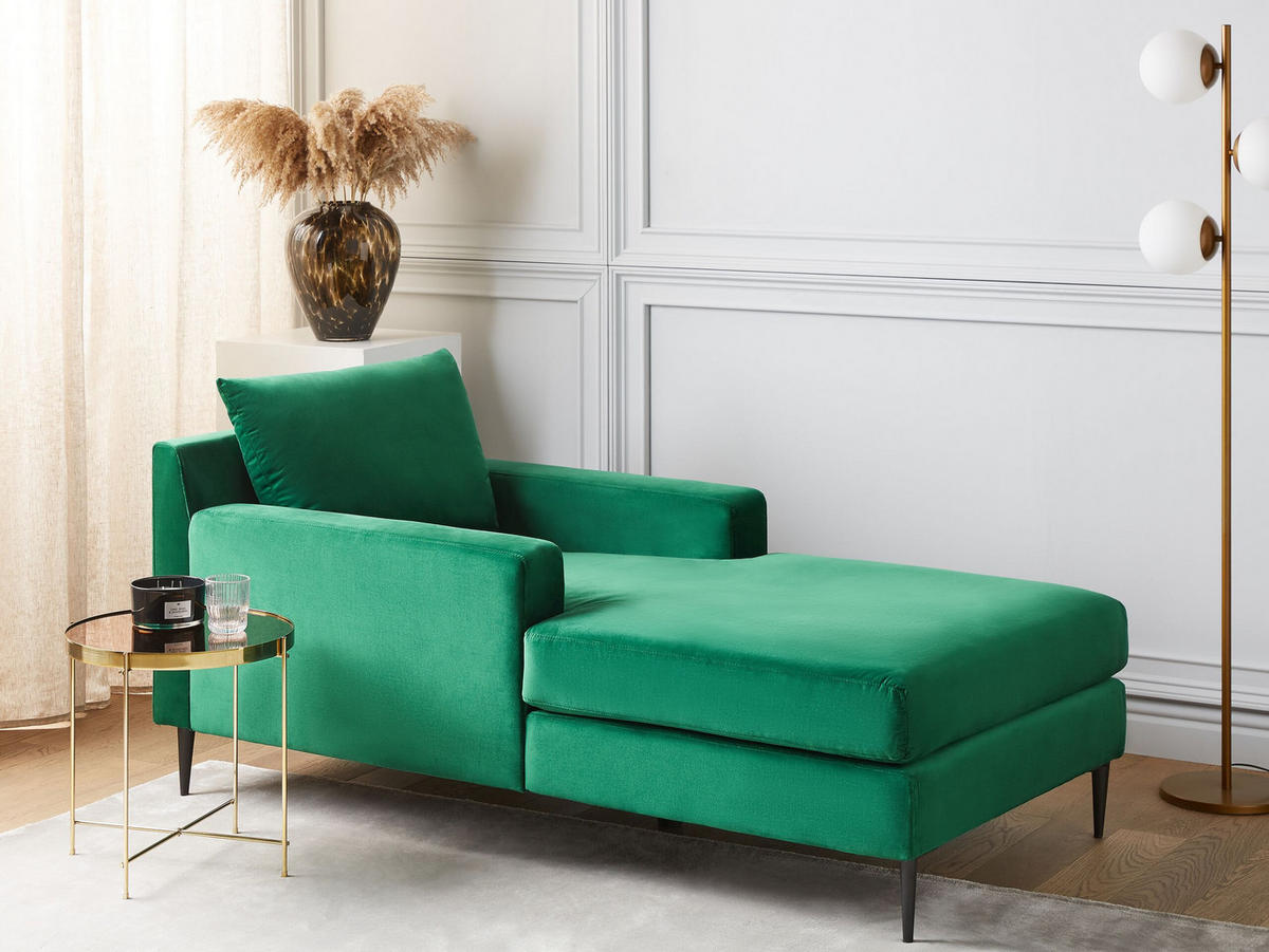 CHAISELONGUE Samtstoff grün/schwarz Gueret - Schwarz/Grün, Textil (88/73/165cm) - Beliani