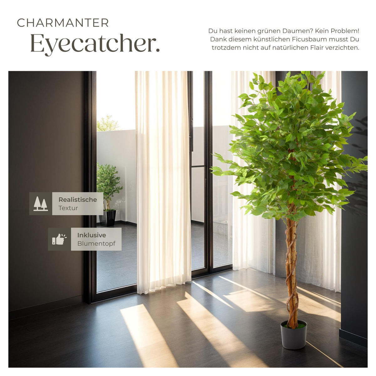 KÜNSTLICHER FICUSBAUM Fida, grün - Grün, Kunststoff (180cm) - tectake