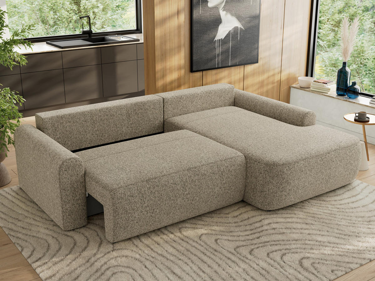 ECKSCHLAFSOFA CUBO L Dunkelbeige Struktur - rechts - Beige/Schwarz, Kunststoff/Textil (187/273cm) - MKS