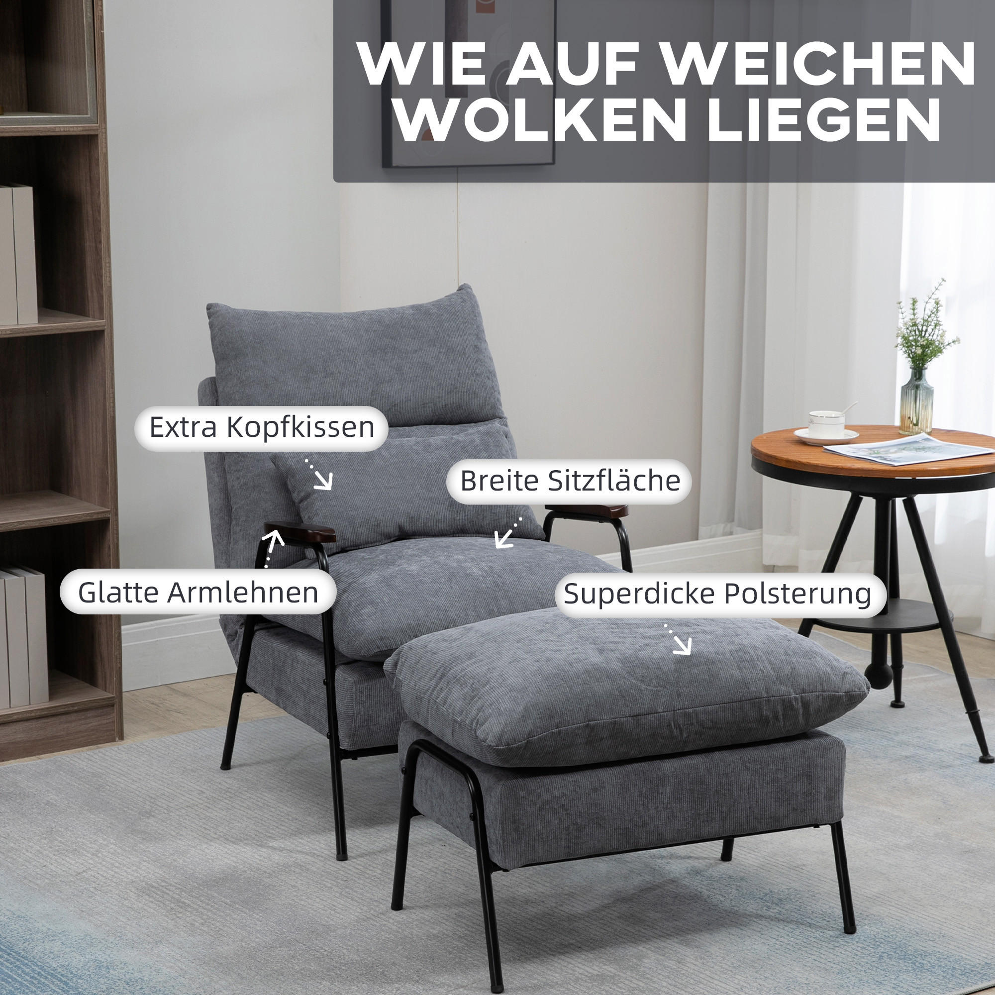 Thumbnail - Redom Relaxsessel, Hellgrau, Textil, 91.5x88x68 cm, Wohnzimmer, Sessel, Relaxsessel