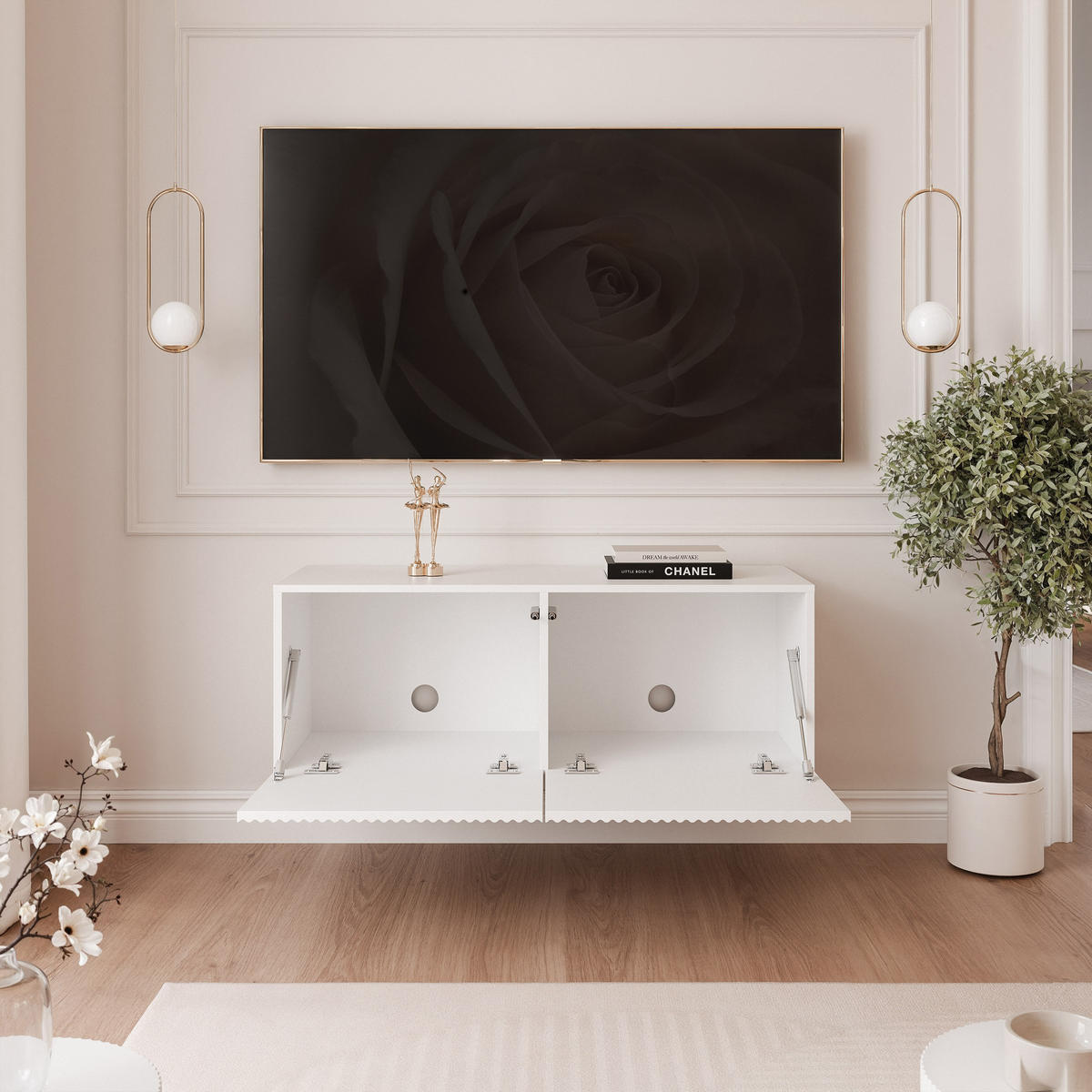TV skrinka ANGEL biela závesná s LED osvetlením 100 cm - biela, kompozitné drevo (100/36/40cm) - Idohome