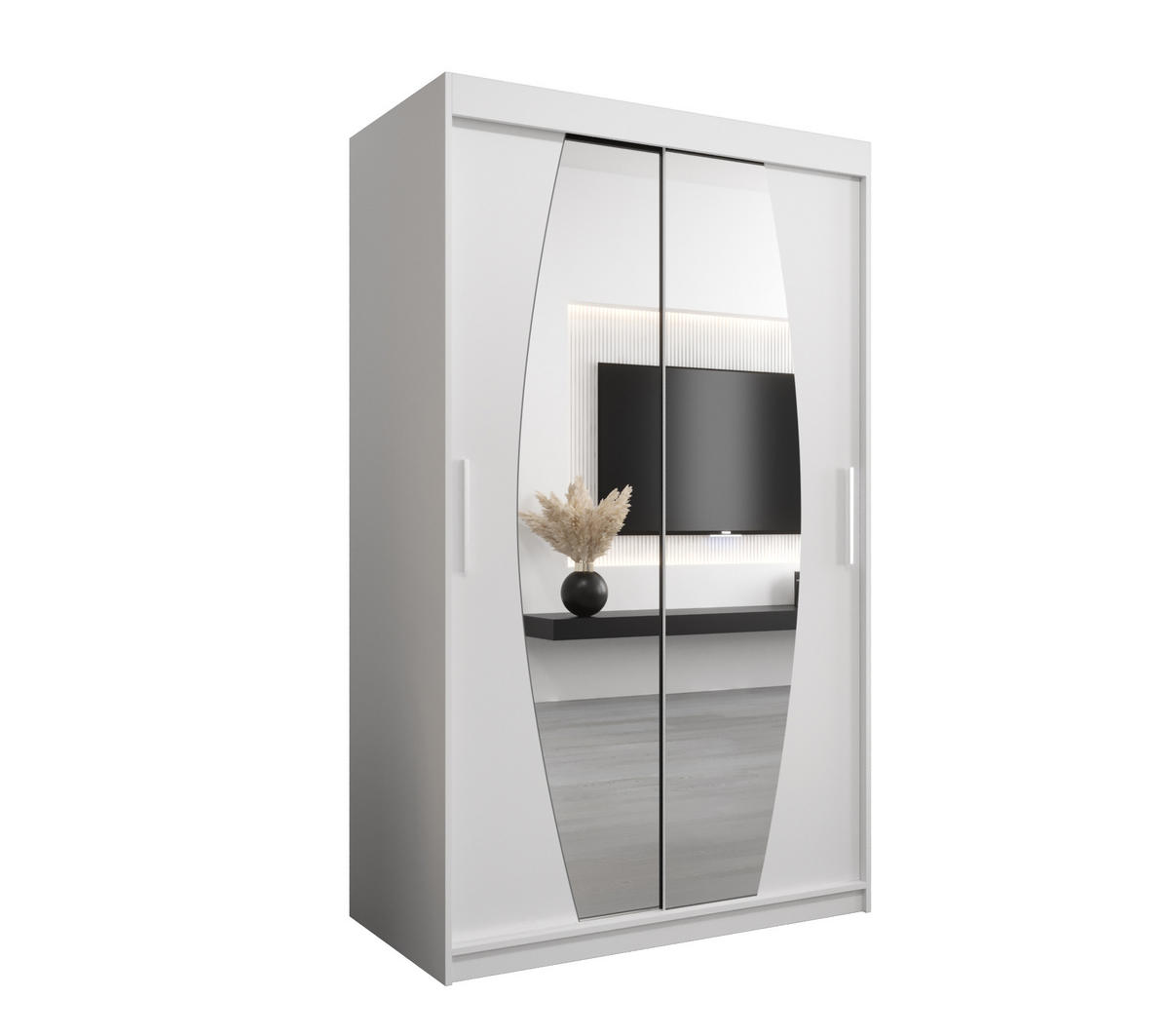 SCHWEBETÜRENSCHRANK 200/120/62 2-türig - Silberfarben/Weiß, Holz/Kunststoff (120/200/62cm) - Abiks Möbel