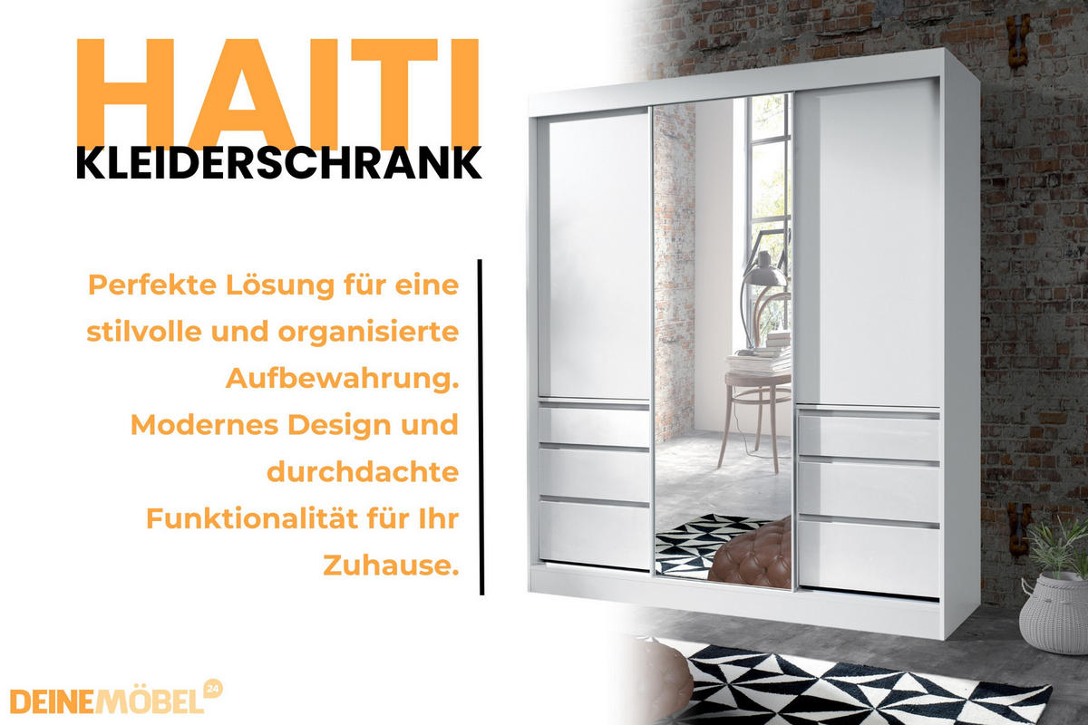 SCHWEBETÜRENSCHRANK HAITI 180/216 cm in Weiß Matt - Weiß, Holzwerkstoff (180/65/216cm) - Deine Möbel 24