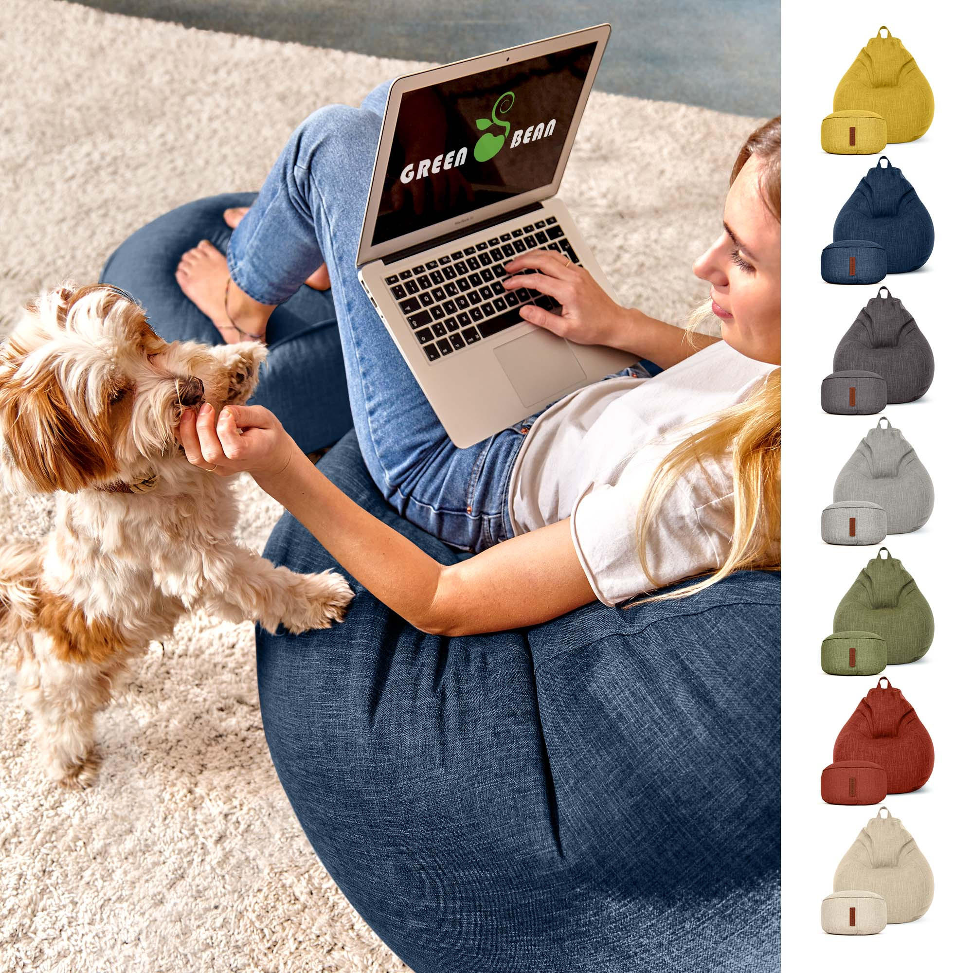 XXL-SITZSACK Indoor "Home Linen“+Hocker - Dunkelblau, Textil (100/120/50cm) - Green Bean