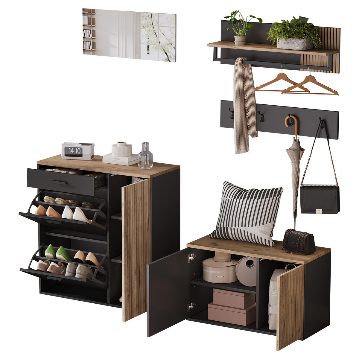 SCHUHSCHRANK aus Spanplatte 85x36x85cm in Natur mit Klapptüren - Naturfarben, Holzwerkstoff (85/85/36cm) - Modfu