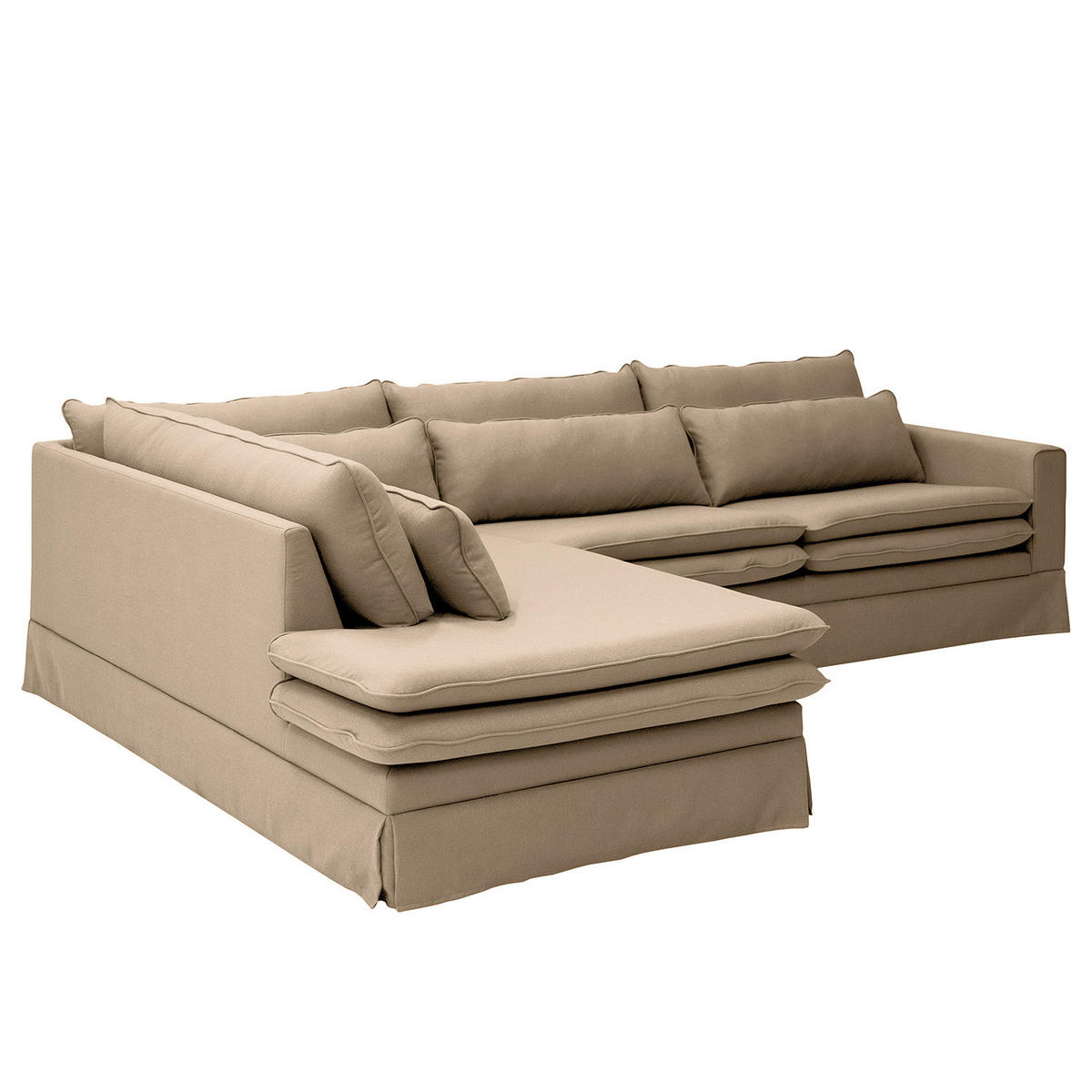 ECKSOFA mit Husse - Ottomane, Webstoff - Hellbraun/Schwarz, Kunststoff/Textil (299/222cm) - home24