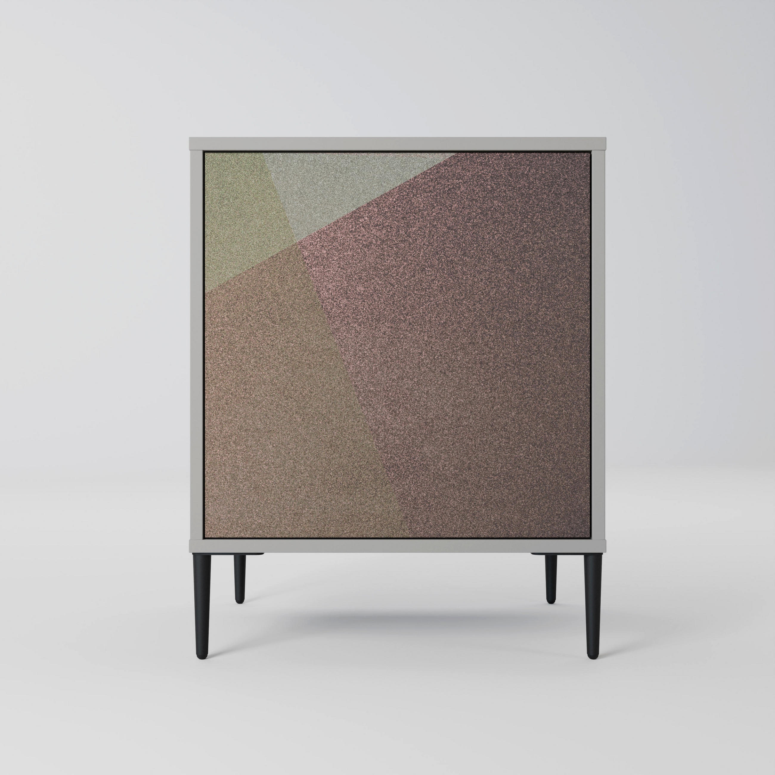 SIDEBOARD BEIGE GEOMETRY, Grau, 57,5x42x72,5 cm, Schwarze Metallfüße - Multicolor/Schwarz, Holzwerkstoff/Metall (57.5/72.5/42cm) - SpaceRebels