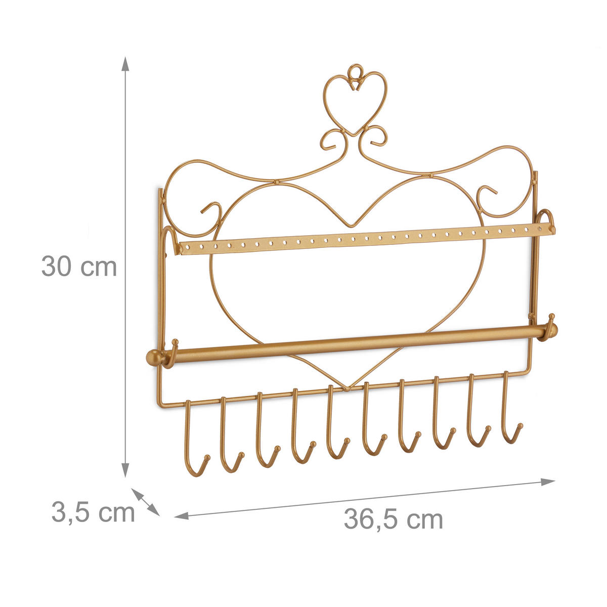 SCHMUCKHALTER Wand - Goldfarben, Metall (36.5/30/3.5cm) - Relaxdays