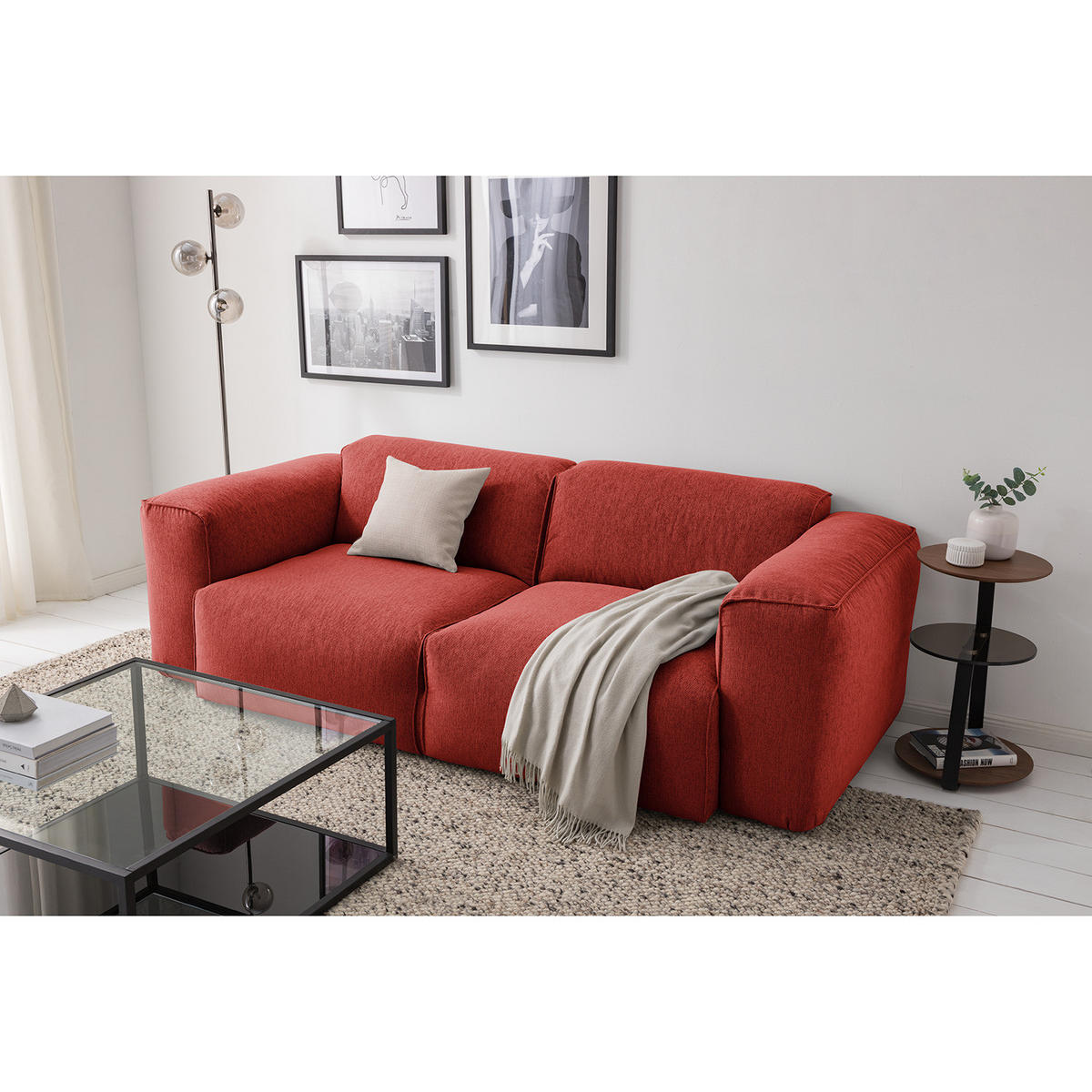 2-SITZER SOFA - Rot/Schwarz, Kunststoff/Textil (220/71/102cm) - home24