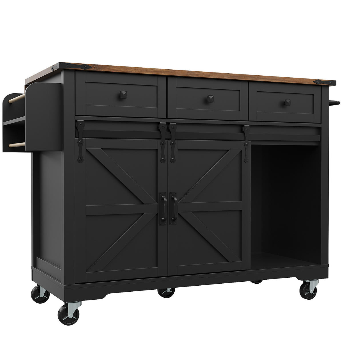 KÜCHENINSEL 140/45/94 cm schwarz mit klappbarer Arbeitsplatte - Schwarz, Holzwerkstoff (140/94/73cm) - OKWISH
