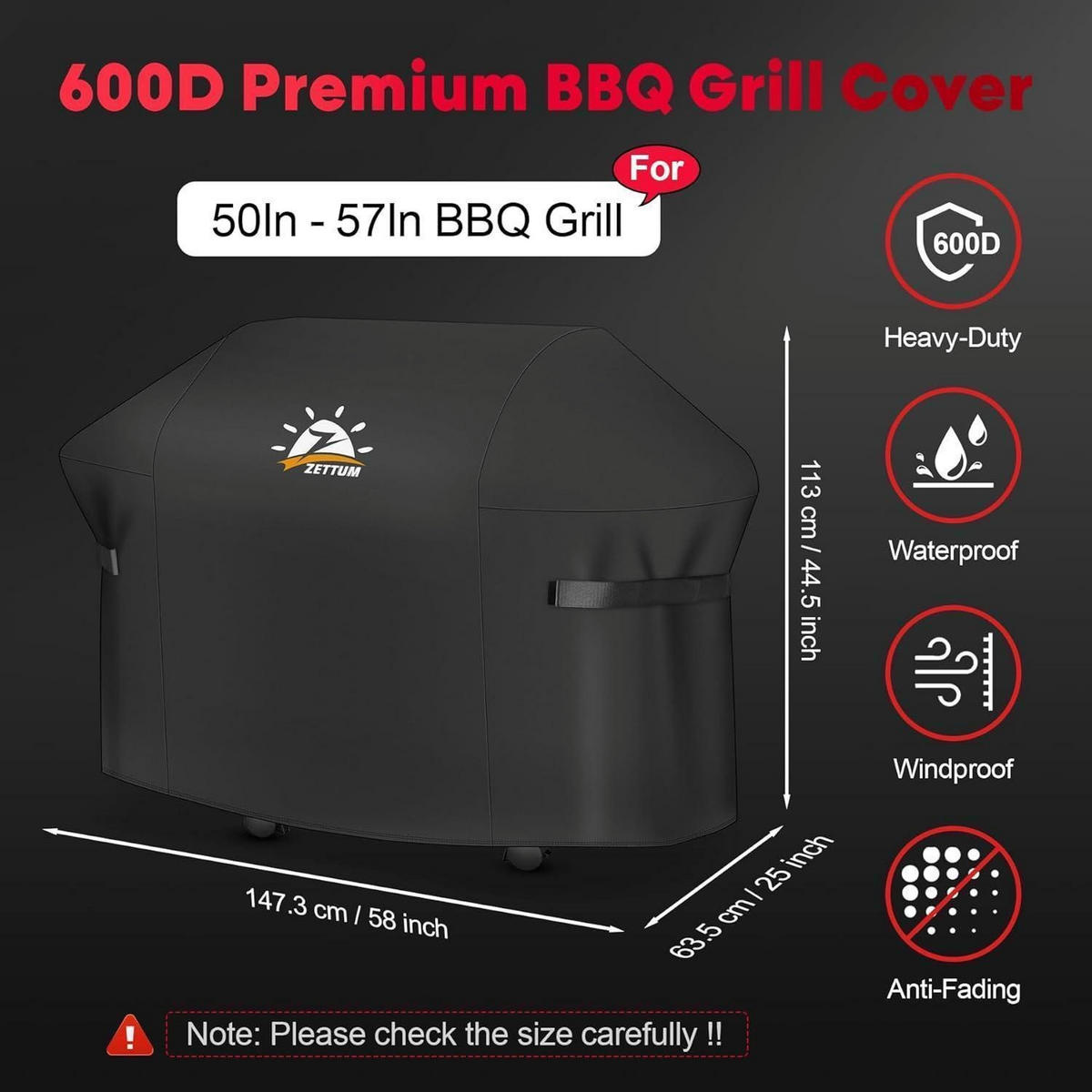 GRILLABDECKUNG 147 cm Heavy Duty Wasserdicht - Schwarz, Kunststoff (63.5/113/147.3cm)