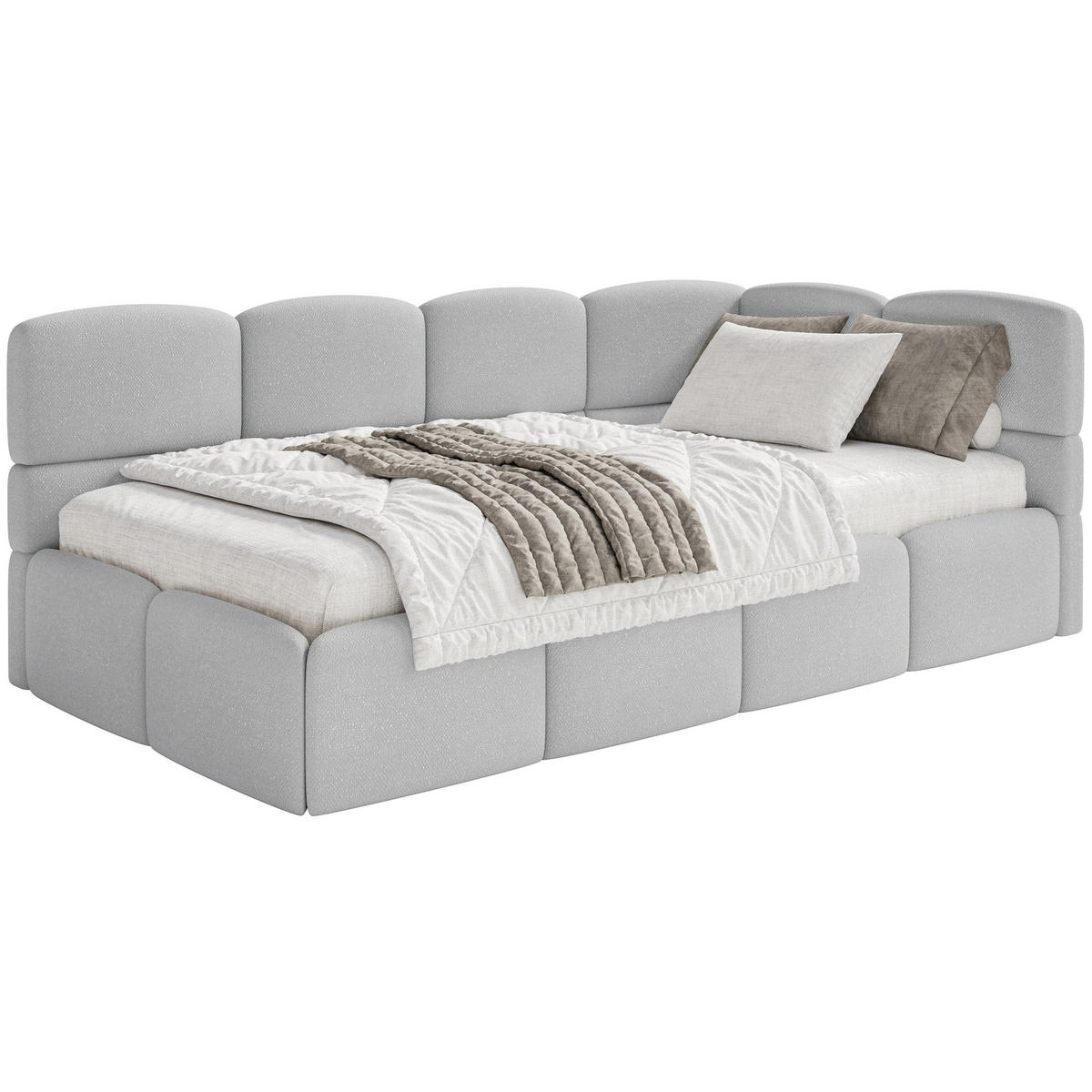 JUGENDBETT Cloudy Hellgrau 120 cm, Chenille - Hellgrau/Schwarz, Kunststoff/Textil (120/200cm) - Selsey