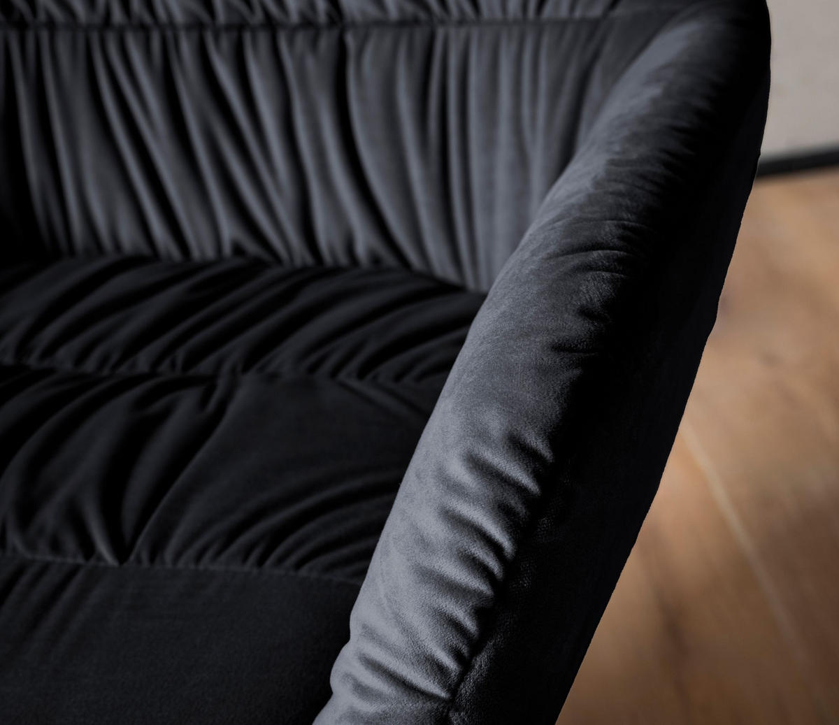 LOUNGESESSEL Samt mit Armlehnen und Metallgestell, gepolsterter Schalensitz, Schwarz 64x68x74 cm - Schwarz, Textil/Metall (64/74/68cm) - KADIMA DESIGN