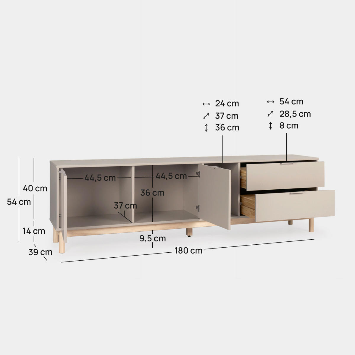 TV-ELEMENT Elian Grau 180 cm x 54 cm - Grau, Holzwerkstoff (180/54/39cm) - Klast Home