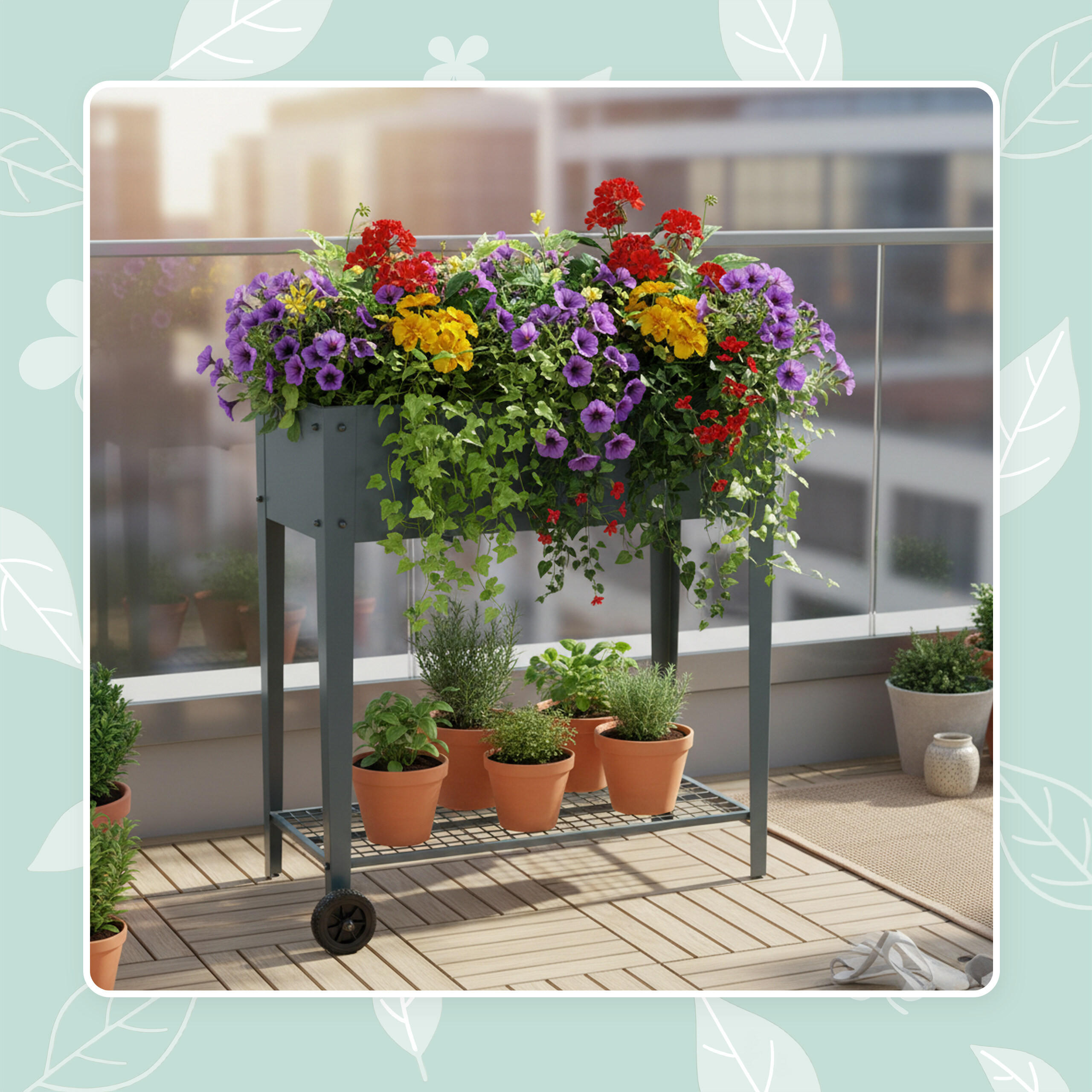 STRAT ÎNĂLȚAT Antracit metal cu roți 80 cm - antracit, material plastic/metal (85/80/50cm) - Relaxdays
