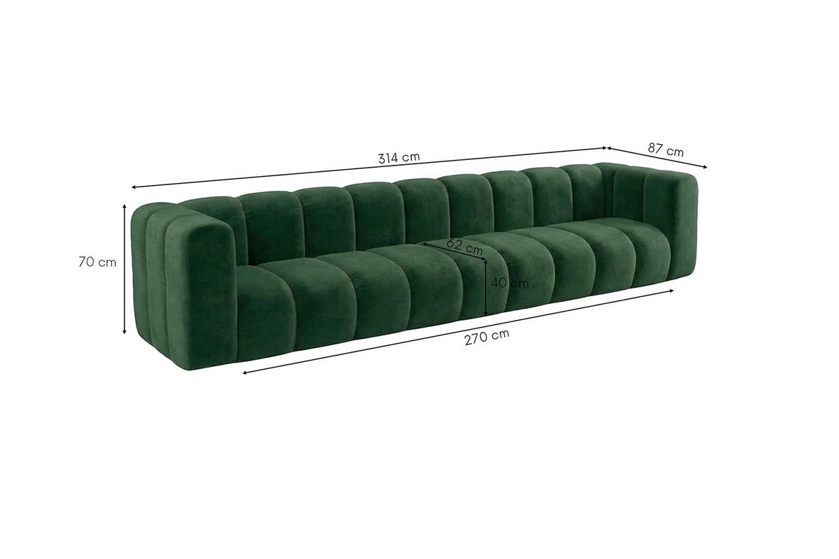 POHOVKA 5místná Modulární, Sametová Látka Riviera, Zelená, GRAND - zelená barva, dřevo (314/70/89cm) - Kaiser Möbel