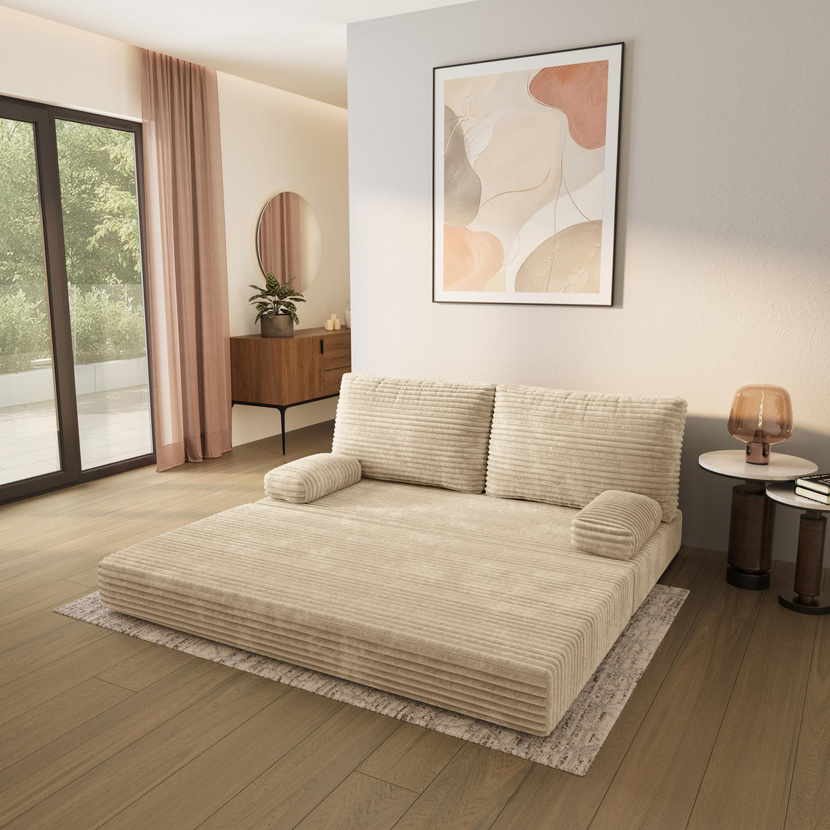 POHOVKA z pěny SILAR s funkcí spaní Manšestrová látka Krémová - krémová, textil (170/86/80cm) - MASSENO