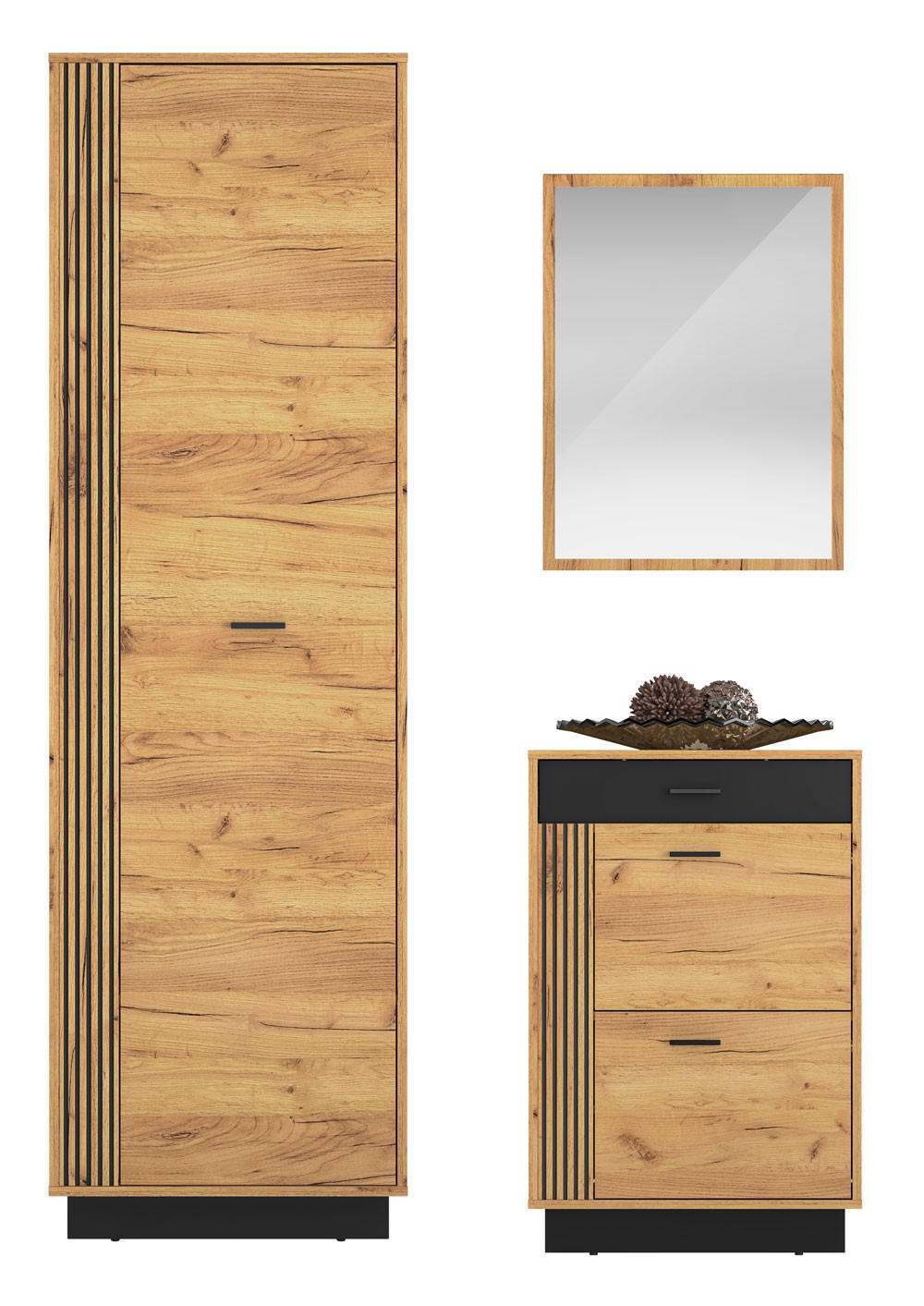 Feldmann-Wohnen Garderoben-Set Braun, Schwarz 120x200x34 cm