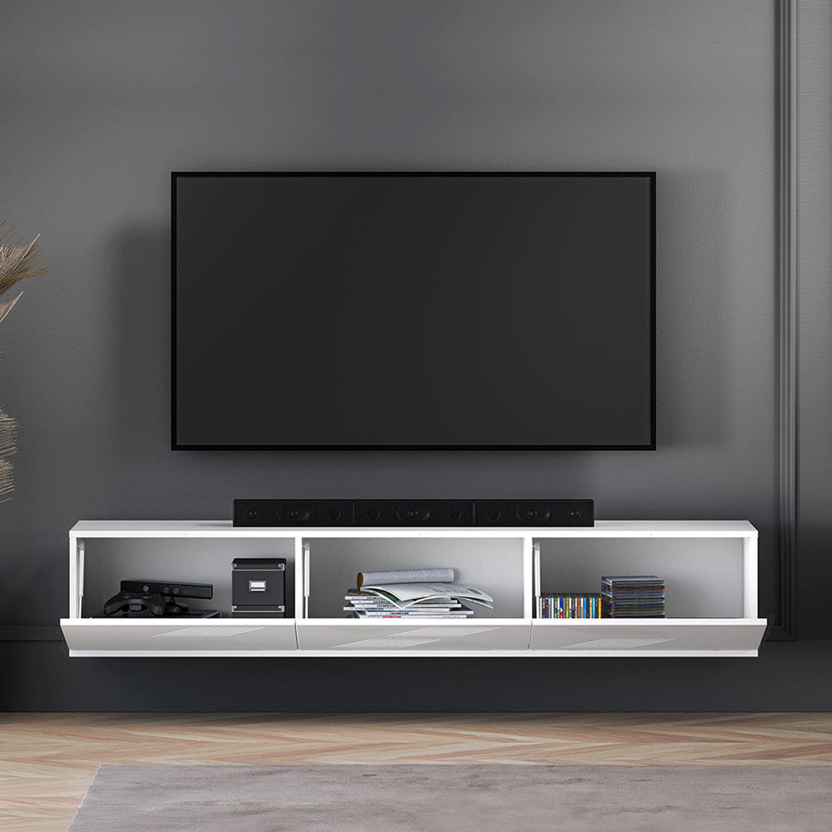 TV-MÖBEL Aura Weiß - Weiß, Holzwerkstoff (170/32/37cm) - Petits-meubles