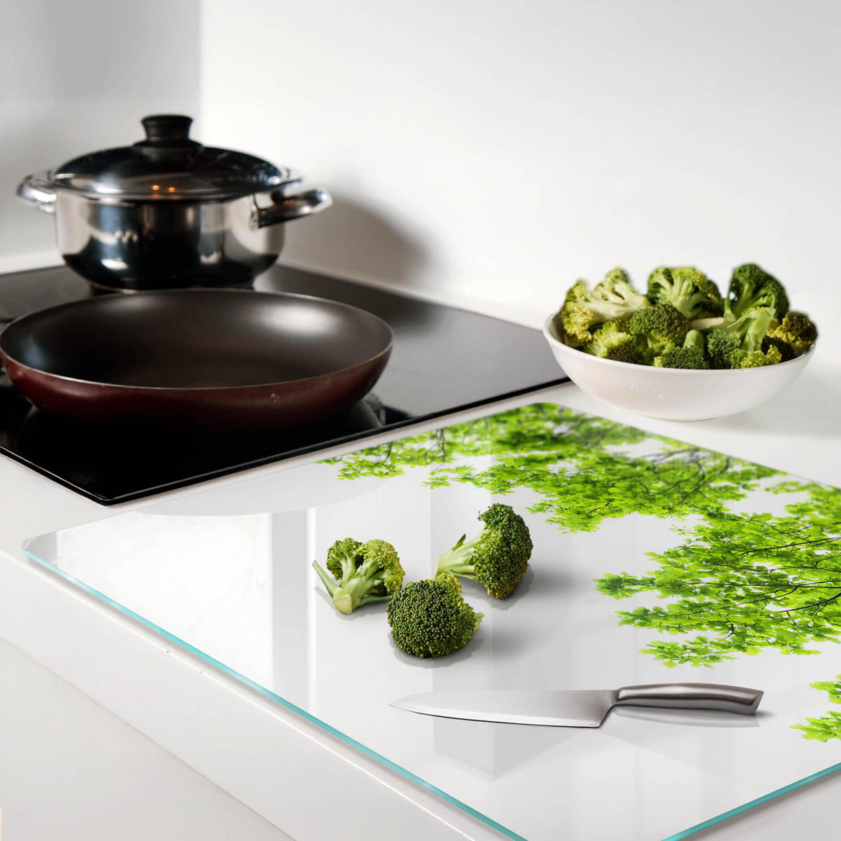 GLASPLATTE 60x52 cm Eichenblätter - Grün, Glas (60/0.4/52cm) - TULUP