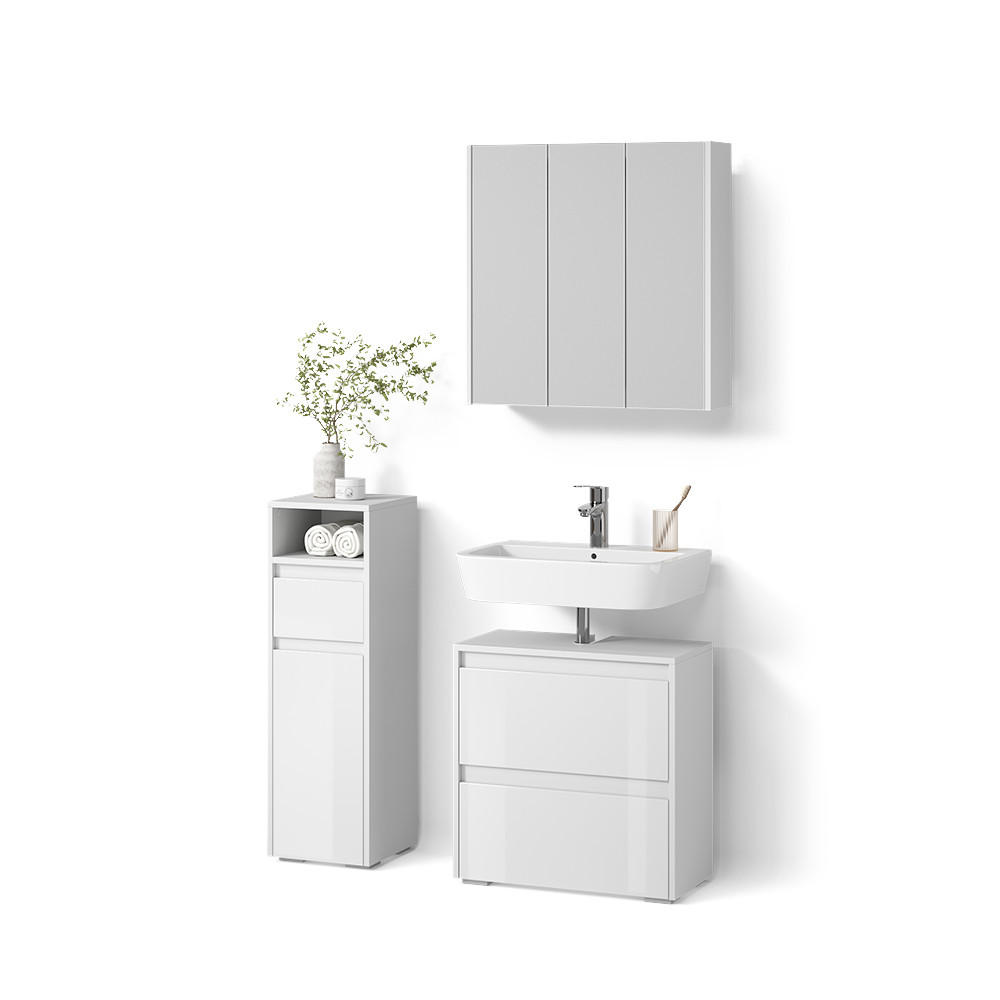 BADMÖBEL-SET Savuto Weiß 3 Teile - Weiß Hochglanz/Weiß, Holzwerkstoff (60/62/30cm) - Livinity®