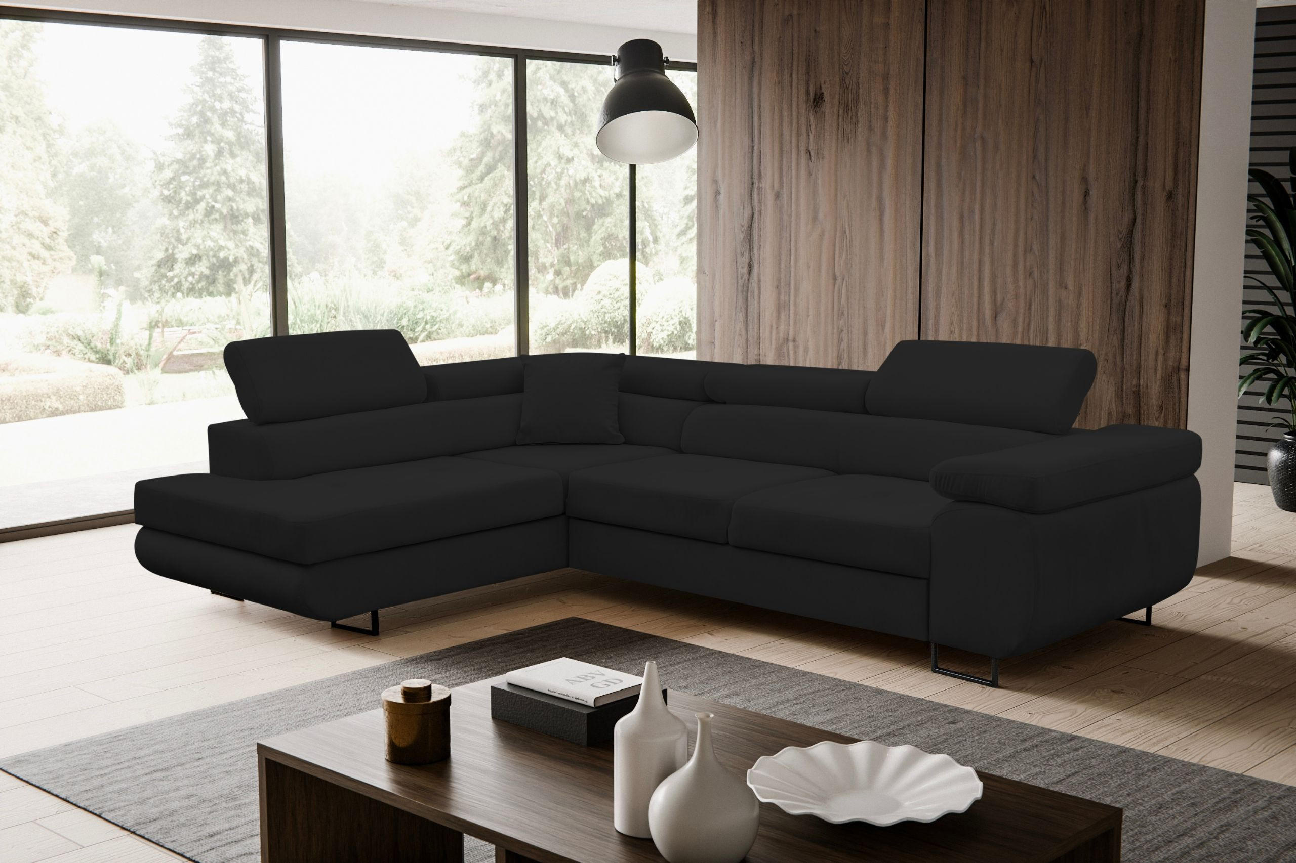 Thumbnail - Venasi Möbel Ecksofa, Schwarz, Textil, 3-Sitzer, L-Form, Ottomane links, 275x202 cm, Wohnzimmer, Sofas & Couches, Wohnla...