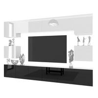 WOHNWAND Milano 3, Schwarz/Weiß Hochglanz, 300 cm, Grifflos - Weiß, Holz (300/60/36cm) - B BELINI GROUP