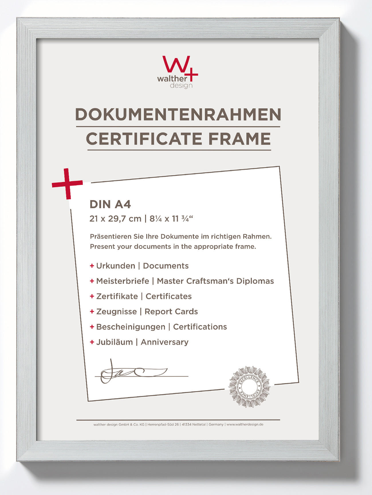 BILDERRAHMEN Construction Designrahmen 21x29,7 cm SILBER - Silberfarben, Kunststoff (23.7/32.7/1.3cm) - walther design