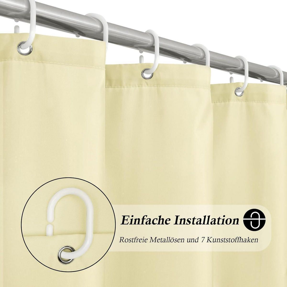 DUSCHVORHANG Beige 100 x 200 cm Wasserdicht Textil - Creme, Textil (100/200cm)