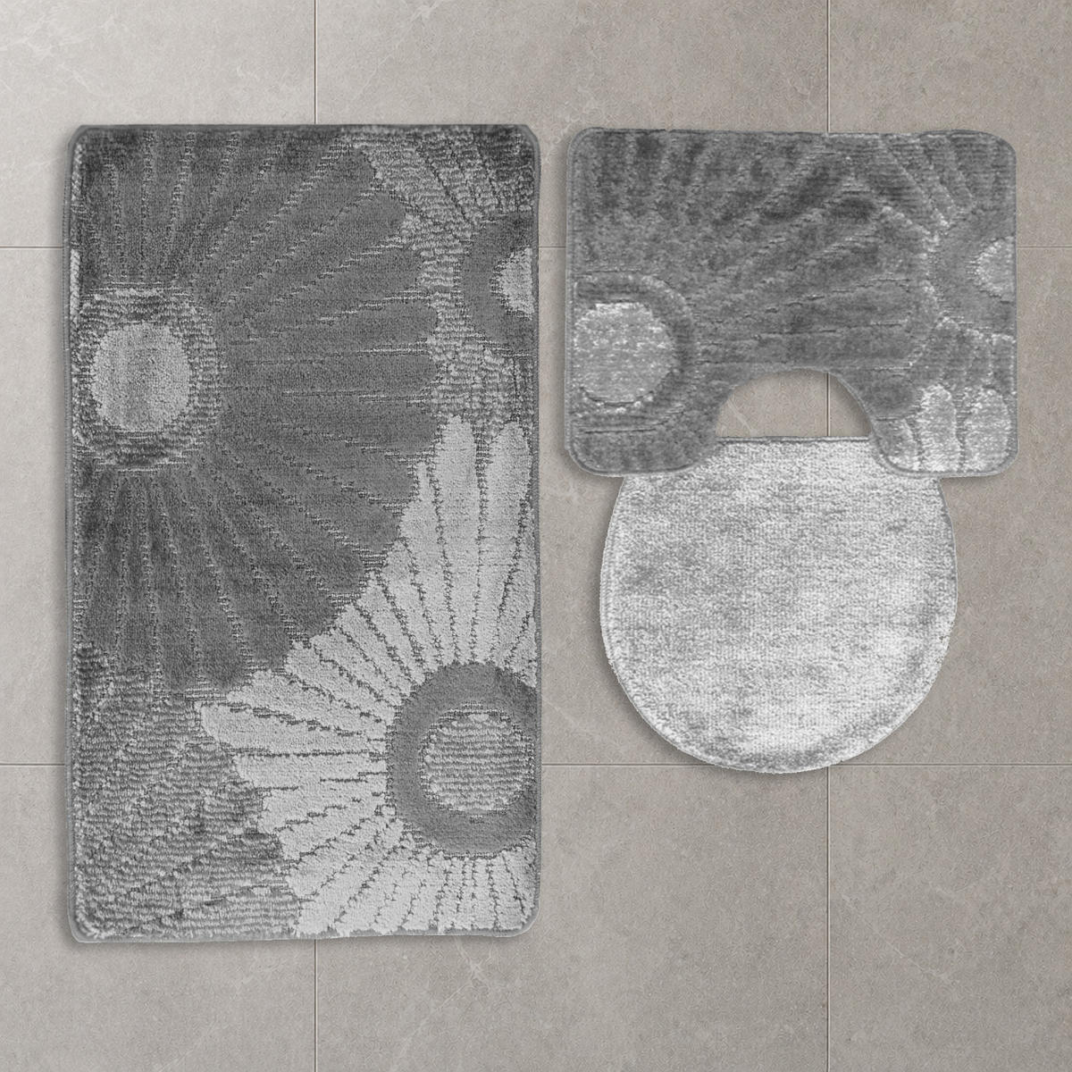 BADEMATTE Set 3 tlg GRAU - Grau, Textil (60/100cm) - ROLFNERS