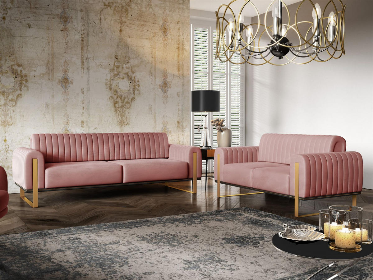 SOFASET Valerie 3-2 - Altrosa, Holzwerkstoff/Textil (228/79/90cm) - Fun Möbel