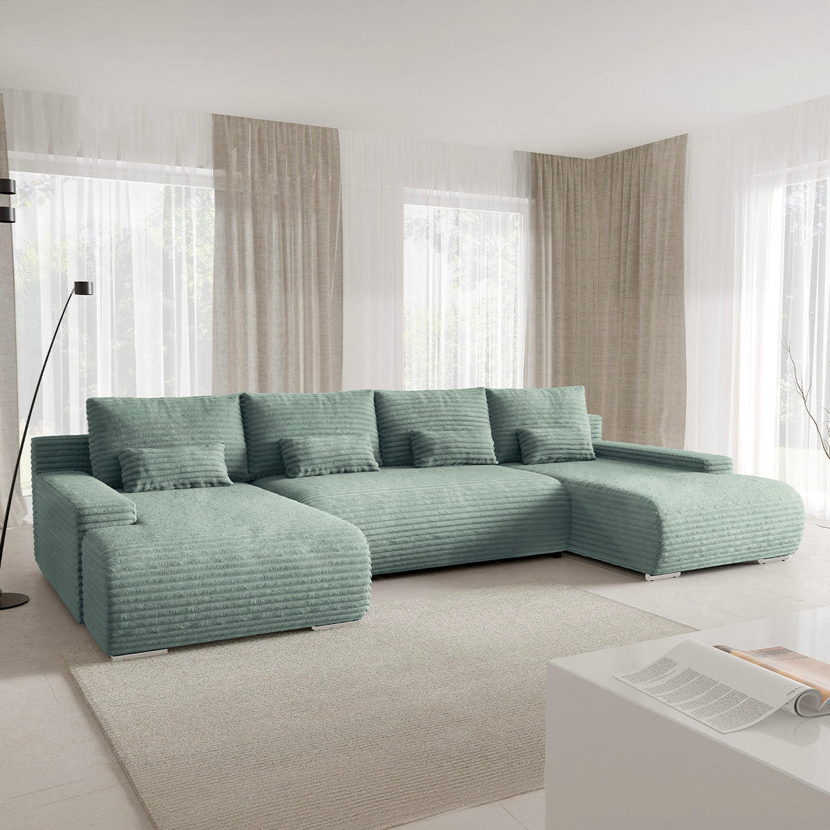 PANORAMASOFA Ivana 4 Sitzplätze Hellgrün - Grün, Holz (350/85/172cm) - Petits-meubles