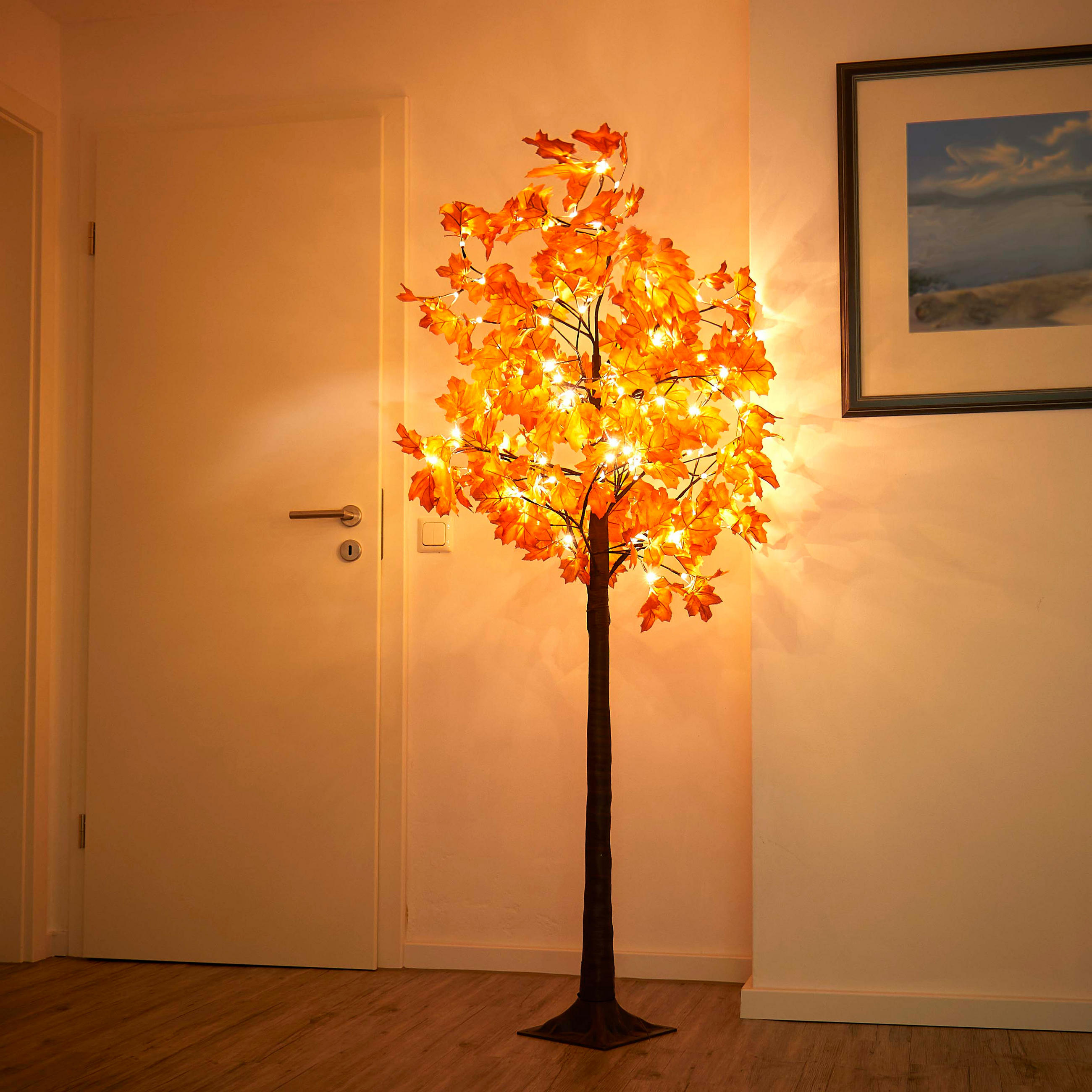 LED-HERBSTBAUM - 180cm hoch mit 120 warmweißen LEDs, elastischen Zweigen und Timerfunktion für Innen- und Außenbereich - Weiß, Kunststoff (21.5/21.5/185cm) - Northpoint