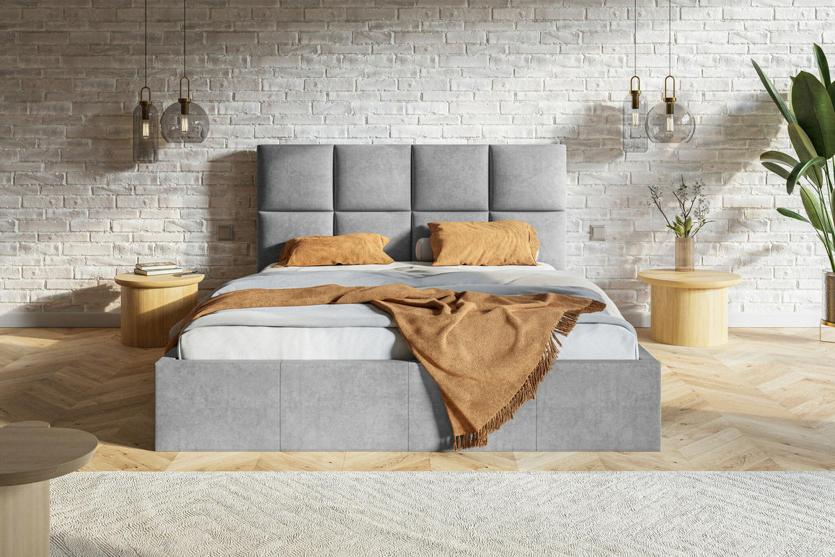 DOPPELBETT 160x200 mit Lattenrost Fado, Bettkasten, Samtstoff, Hellgrau - Hellgrau, Holz/Textil (160/200cm) - Emporius