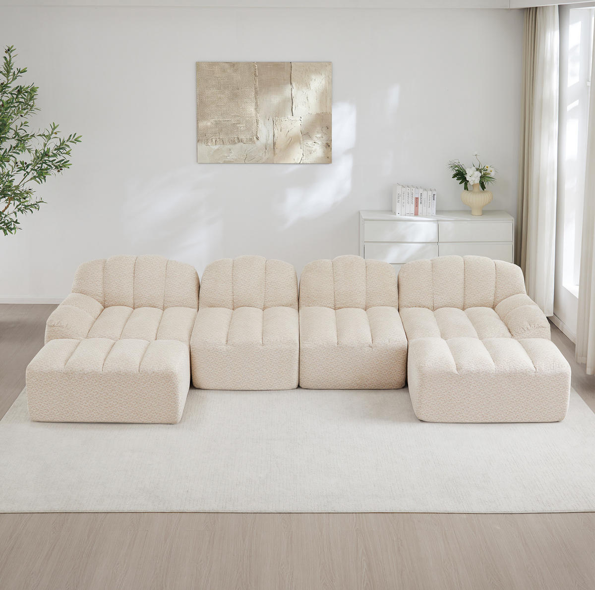 SOFA modular U-Form 4-Sitzer mit Ottoman Beige White - Beige, Kunststoff (165/79/366.1cm) - Meubliv