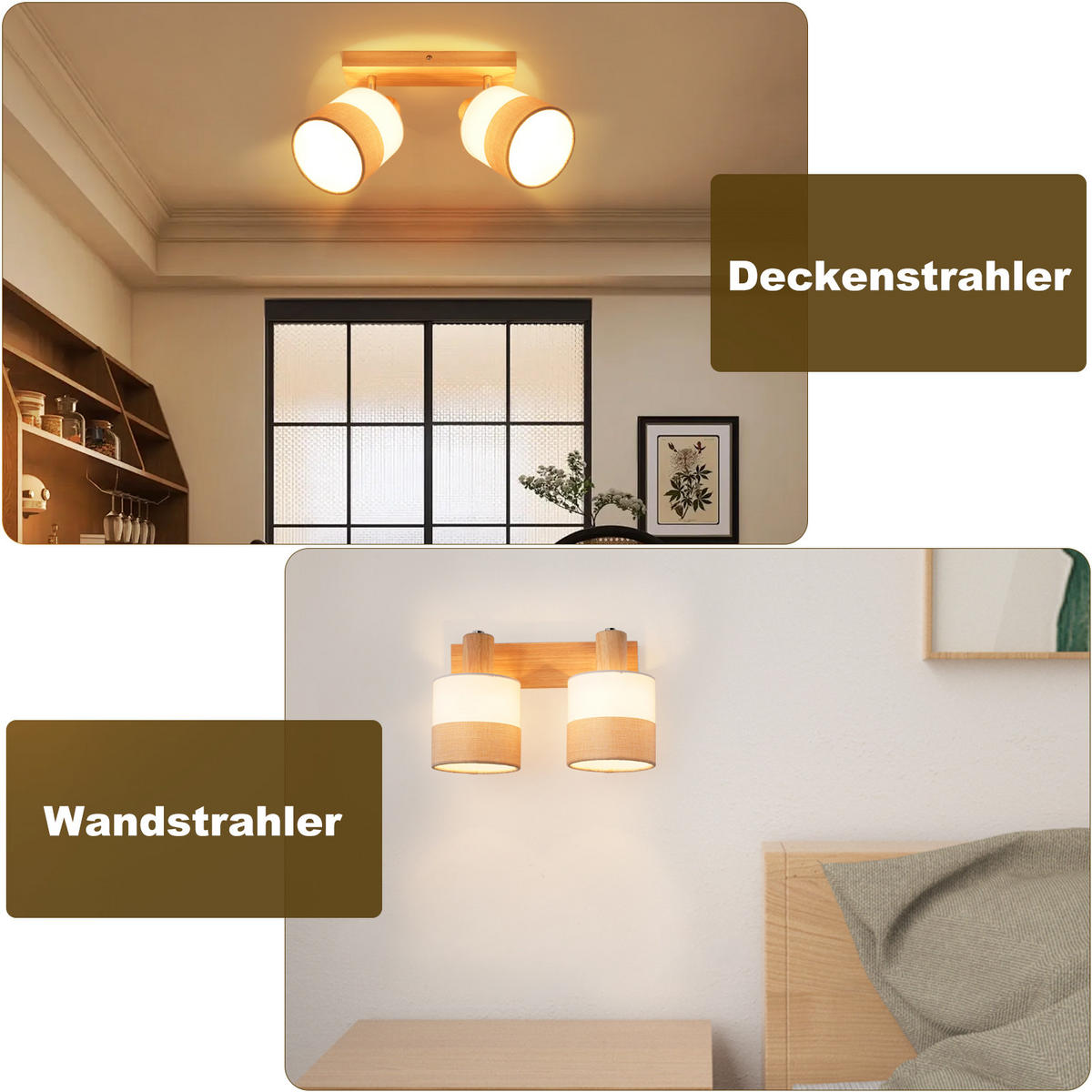 DECKENSTRAHLER Zarau 16/13/28 cm - Beige, Holz (28/16/13cm) - ZMH