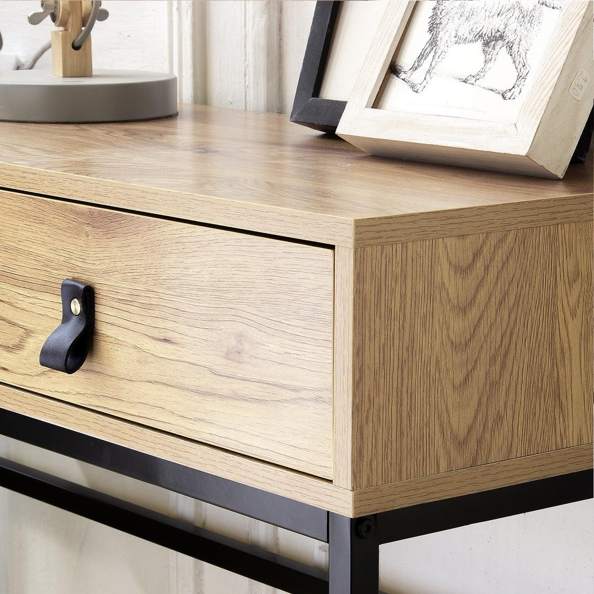 KONSOLE in Eichenoptik mit 2 Schubladen und Metallfüßen L100 cm - JILL - Apfelbaumfarben, Holzwerkstoff (100.3/35.3/80.5cm) - Calicosy